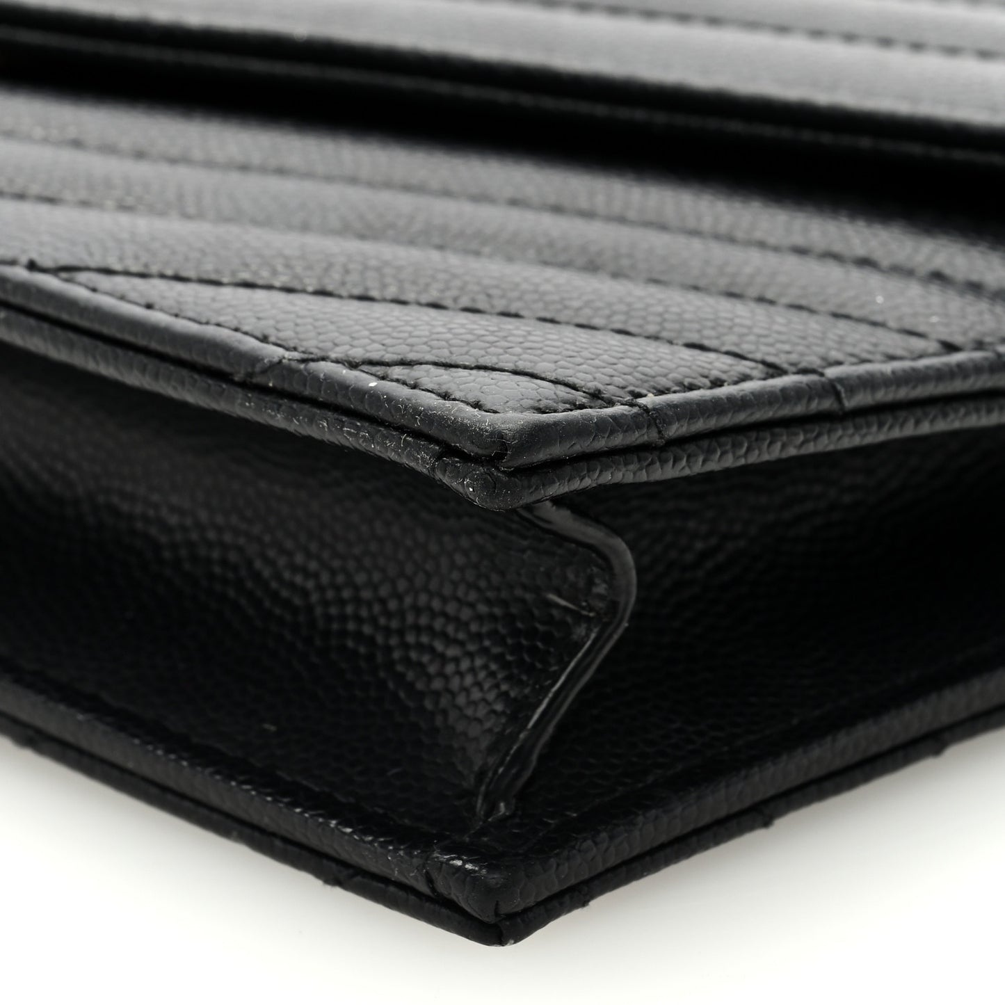 Grain De Poudre Matelasse Chevron Monogram Envelope Chain Wallet Black