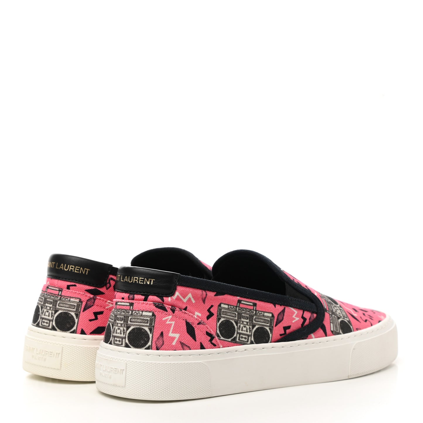 Canvas Radio Print Mens Venice Slip On Sneakers 41 Pink Black White
