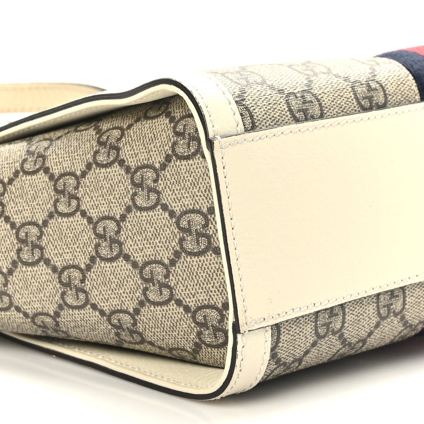 GG Supreme Monogram Textured Dollar Calfskin Web Small Ophidia Tote Bag Beige Ebony Mystic White
