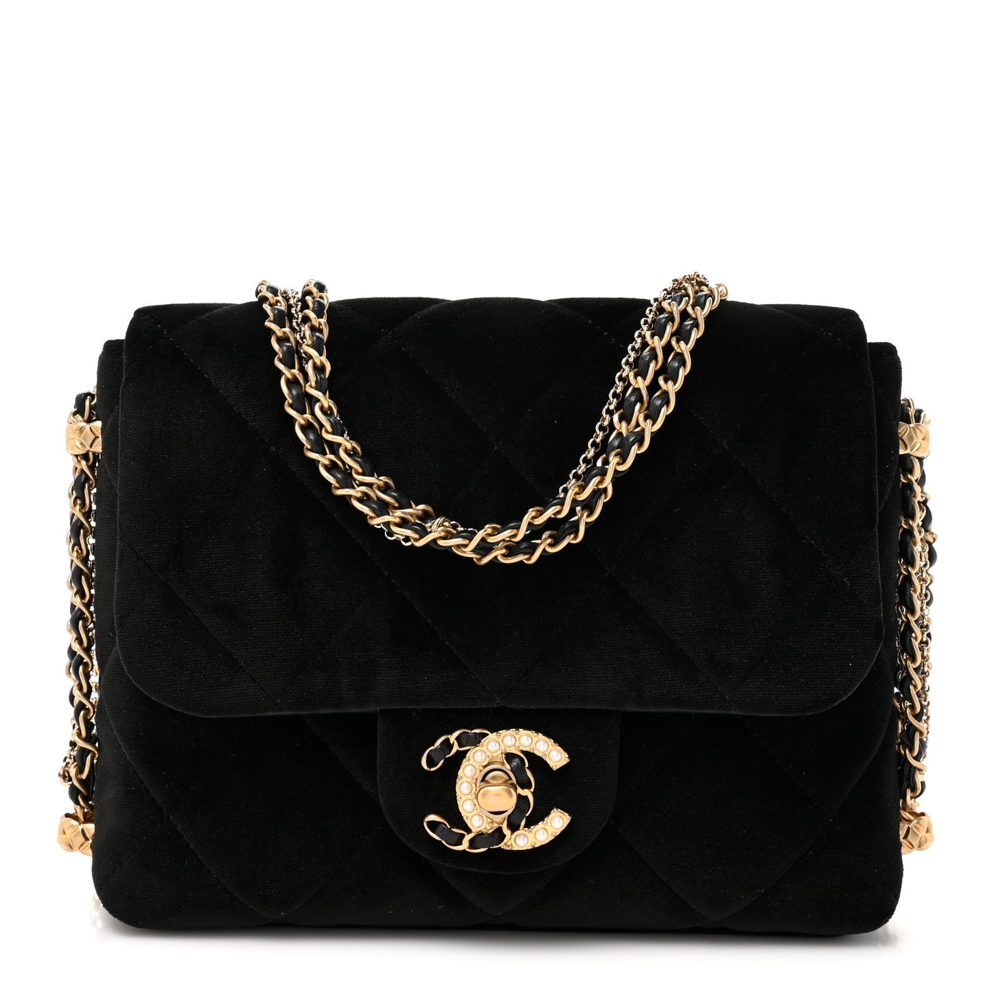 Velvet Quilted Crush On Chains Flap Bag Black