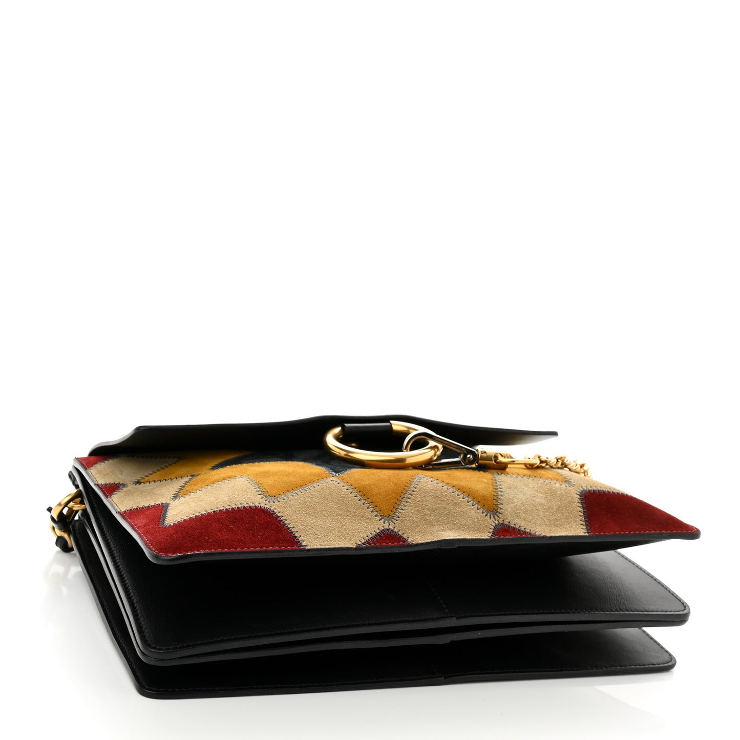 Suede Wonder Woman Patchwork Medium Faye Shoulder Bag Black