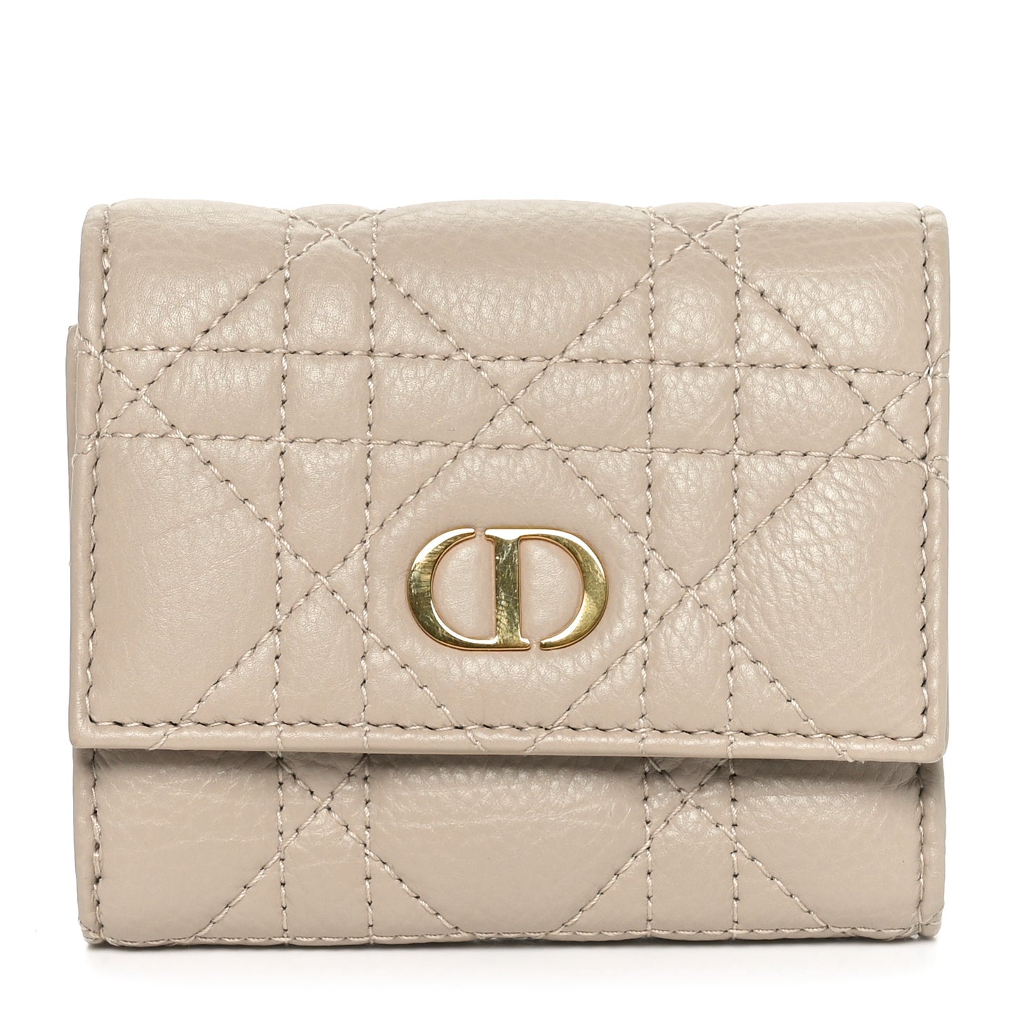 Supple Calfskin Cannage Caro Hibiscus Wallet Powder Beige