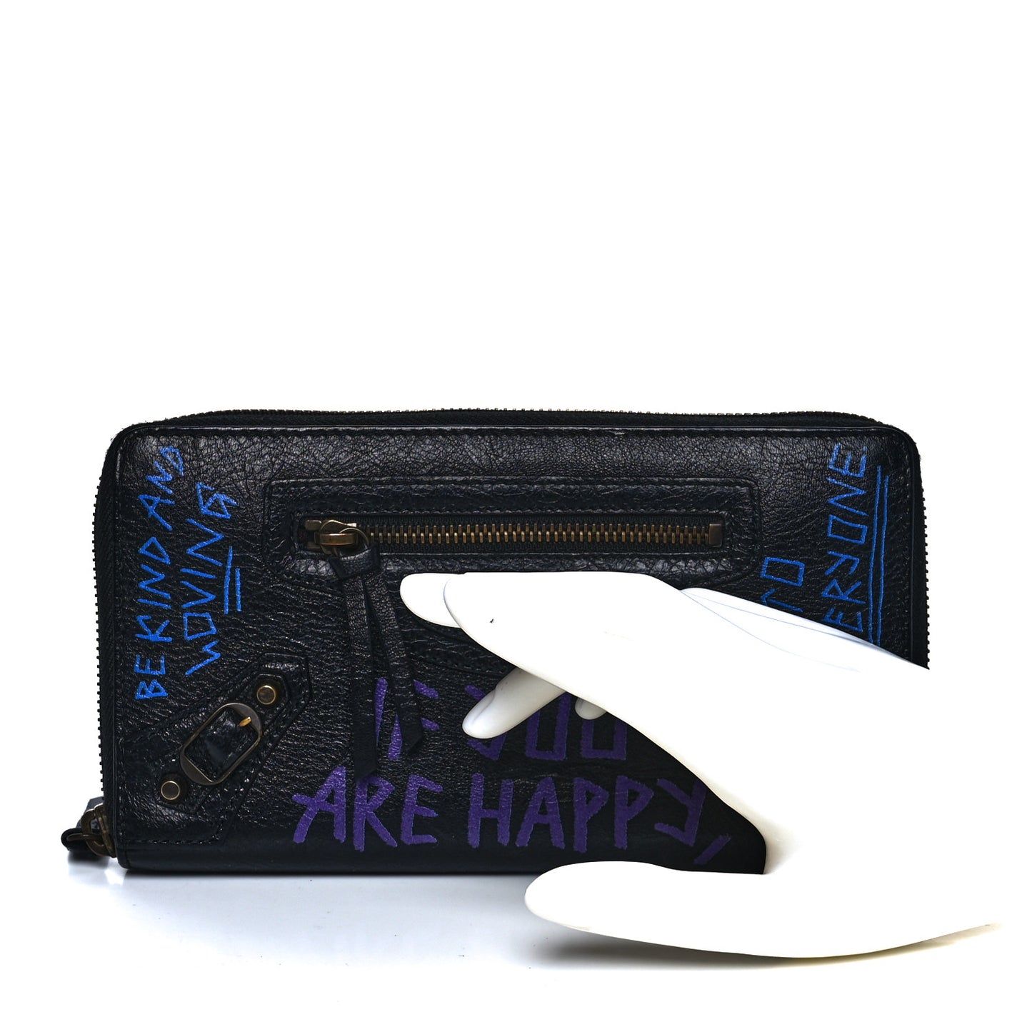 Agneau Arena Graffiti All Over Classic Hardware Continental Zip Around Wallet Black Bleu Violet