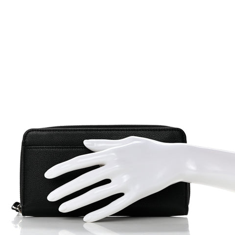 Calfskin Zippy Lockme Wallet Black