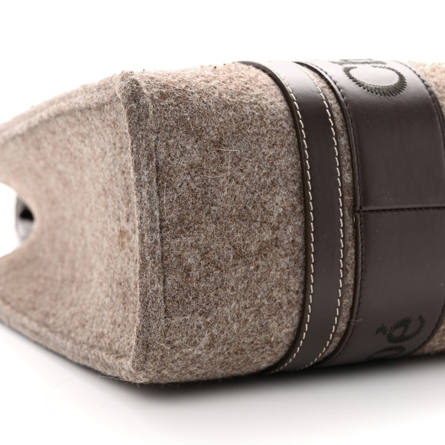Felt Calfskin Medium Woody Ribbon Tote Deep Beige