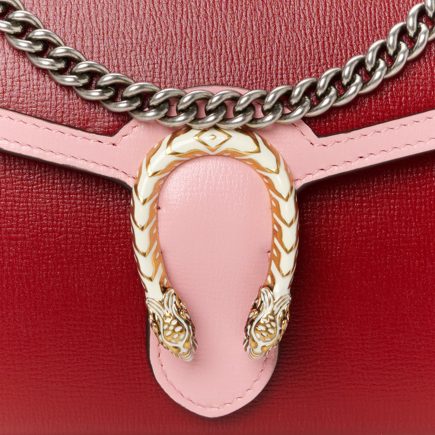 Azalea Calfskin Enamel Mini Dionysus Chain Wallet New Cherry Red Wild Rose Off White