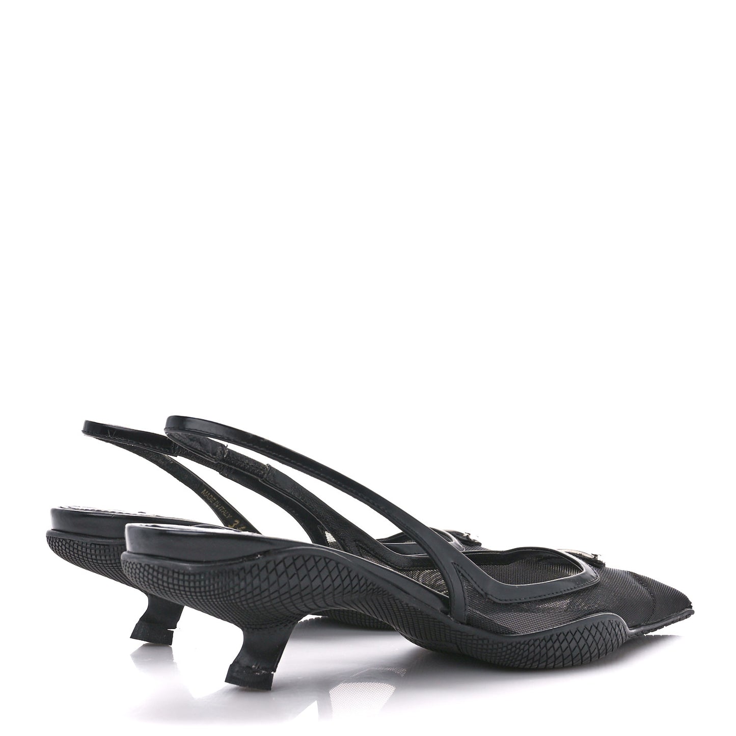 Mesh Nappa Triangle Logo Pointed Toe 45mm Slingback Pumps 36 Black