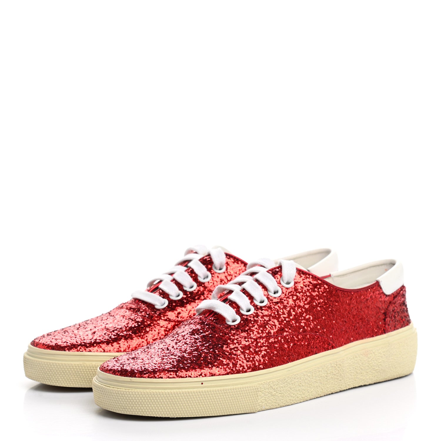 Saint Laurent Calfskin Crystal Glitter Venice Low Top Sneakers 38 Red 3 of 10