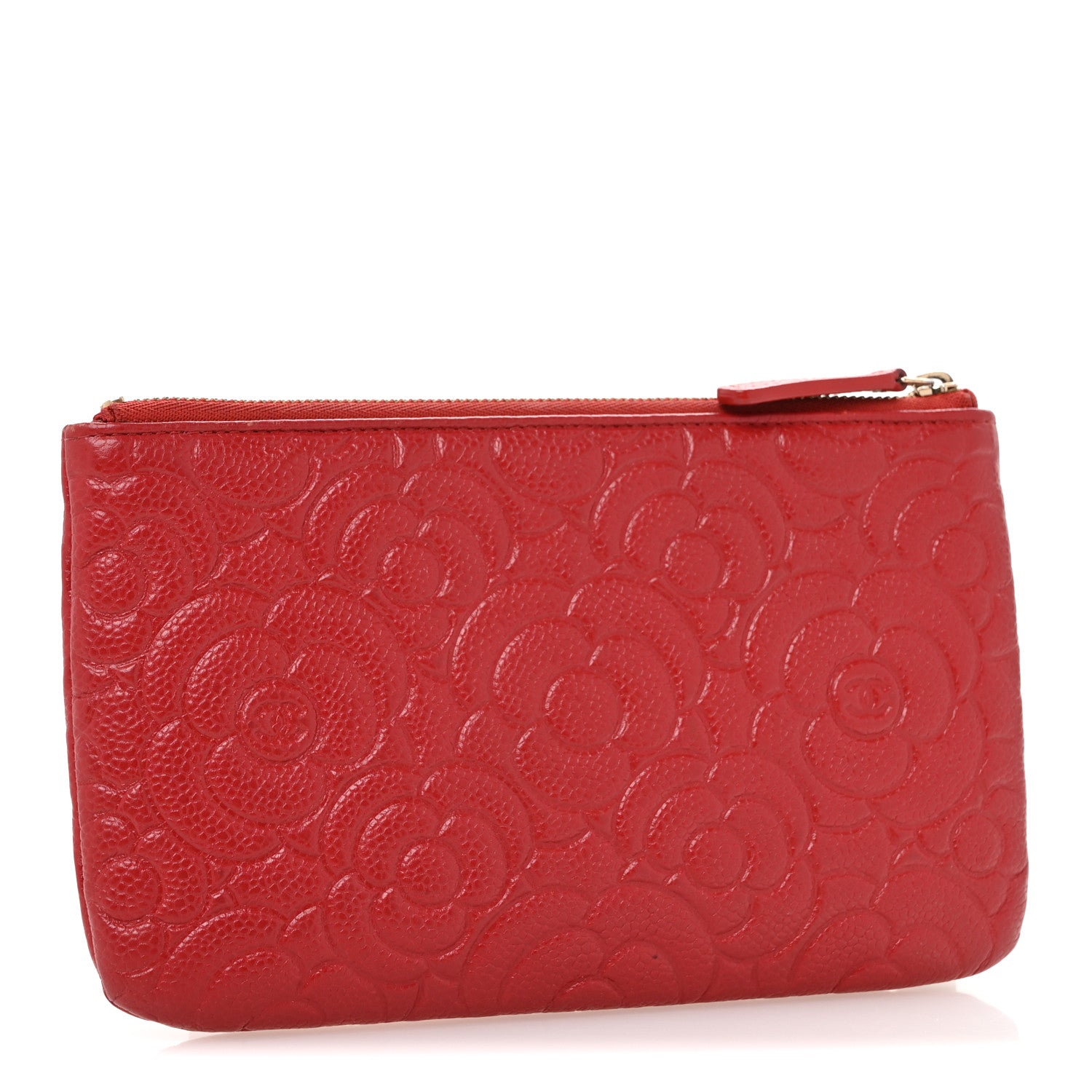 Chanel Caviar Camellia Embossed Cosmetic Pouch Red 3 of 10