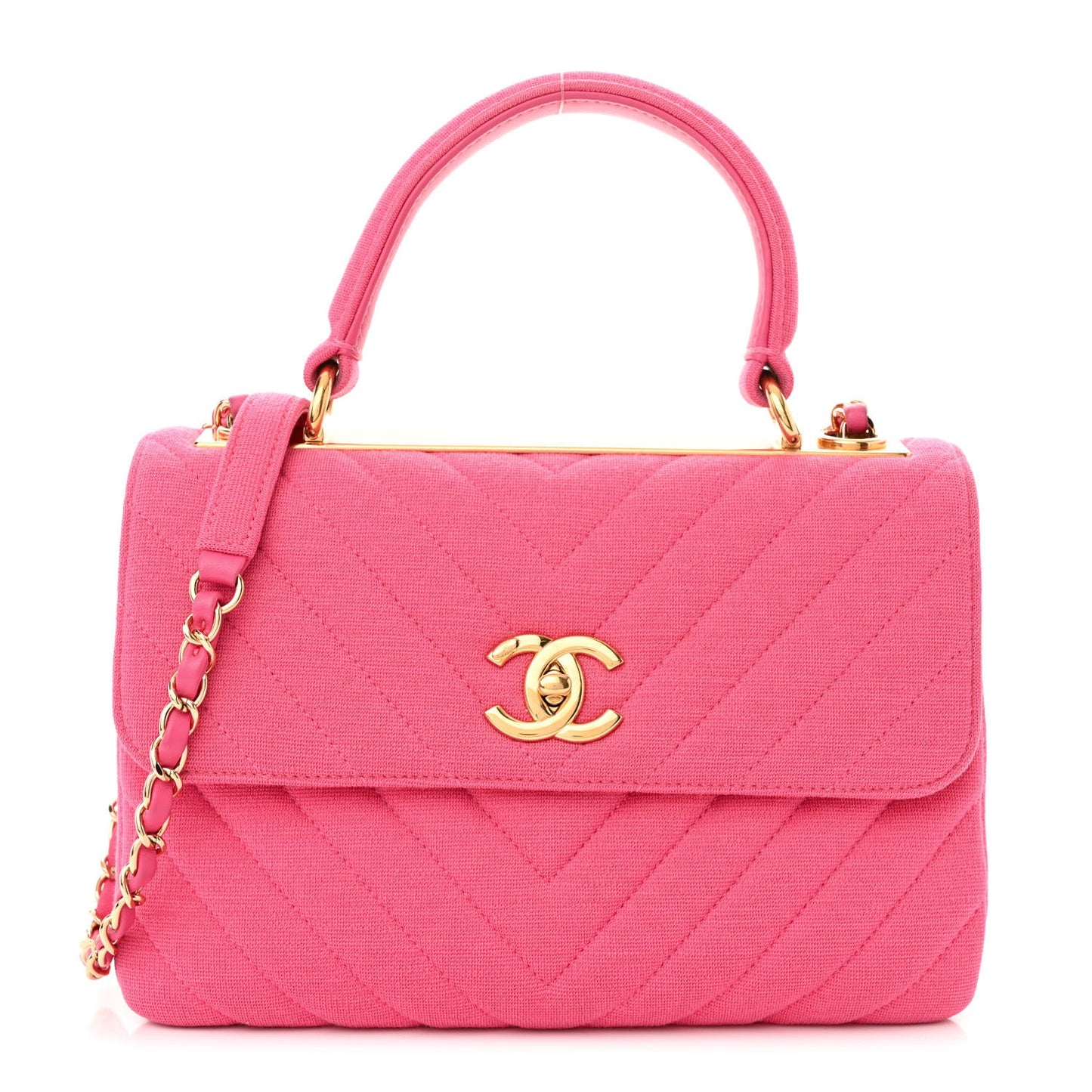 Jersey Chevron Quilted Small Trendy CC Dual Handle Flap Bag Pink