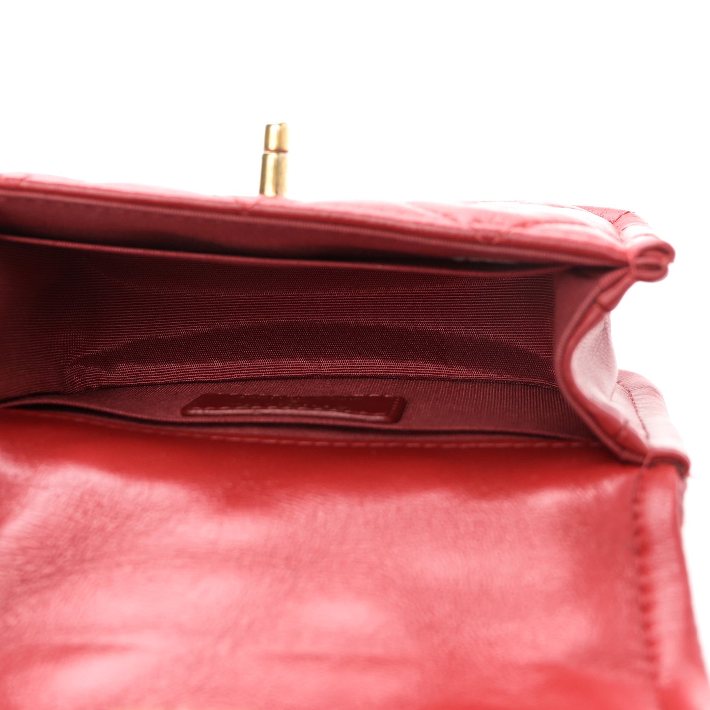 Shiny Lambskin Quilted Extra Mini Flap Red