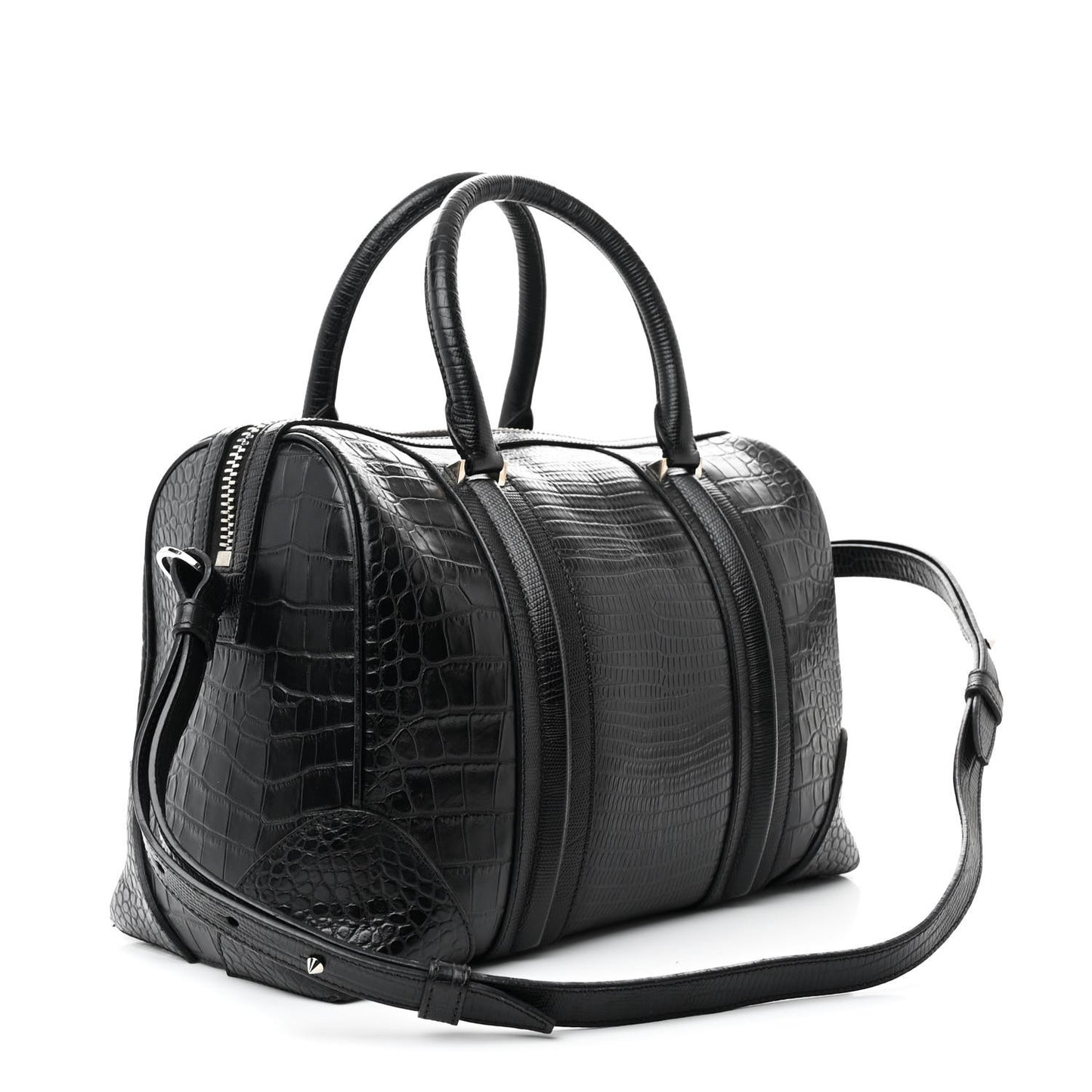 Calfskin Crocodile Embossed Medium Lucrezia Black