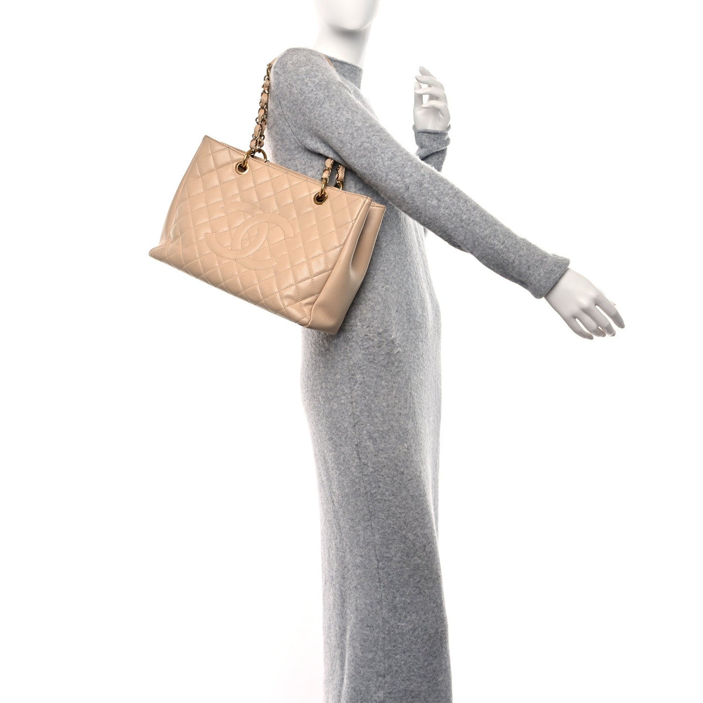 Caviar Quilted Grand Shopping Tote GST Beige Clair