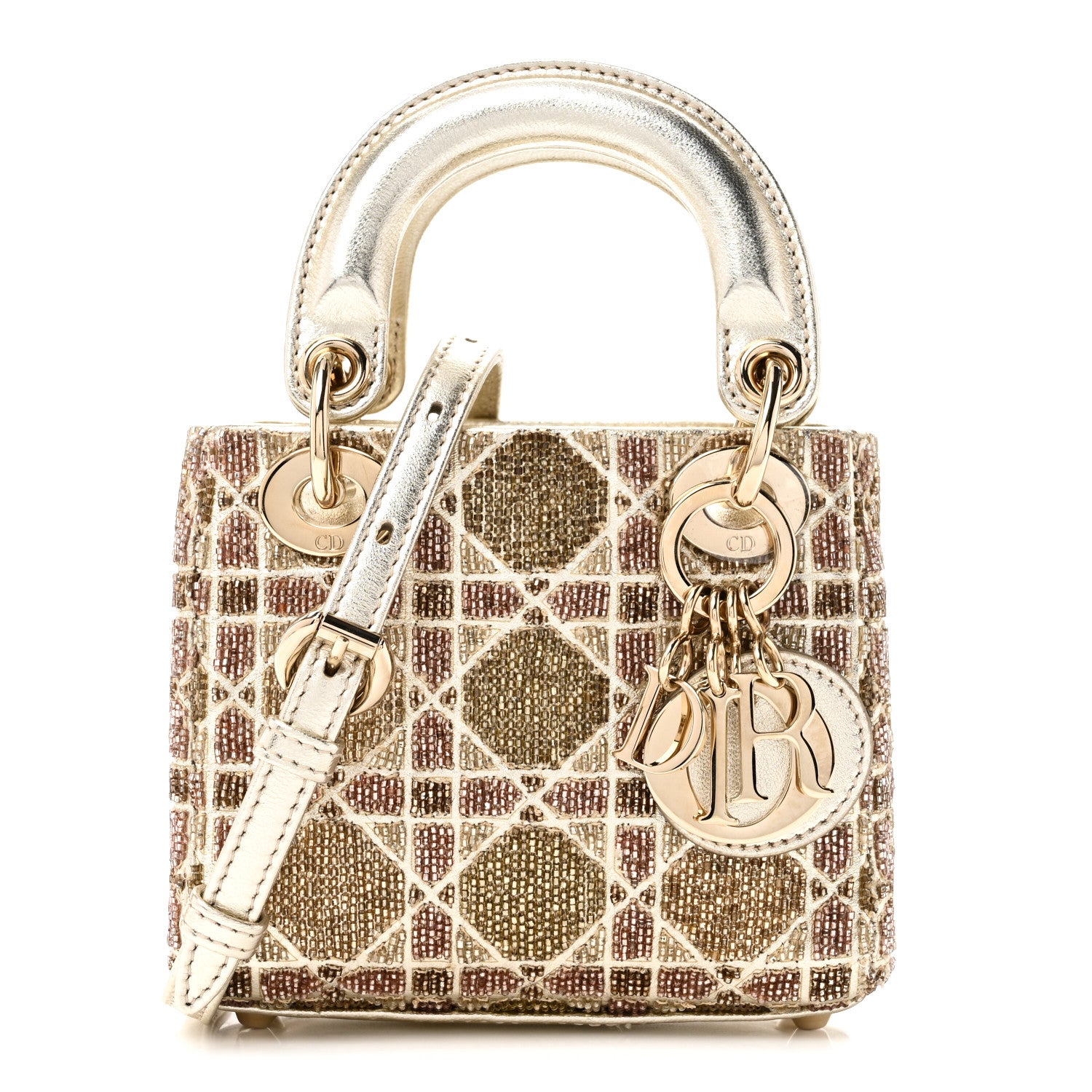 Christian Dior Metallic Lambskin Cannage Beaded Embroidered Micro