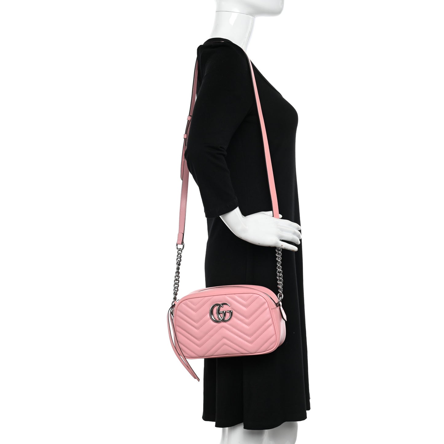Calfskin Matelasse Small GG Marmont Chain Shoulder Bag Wild Rose