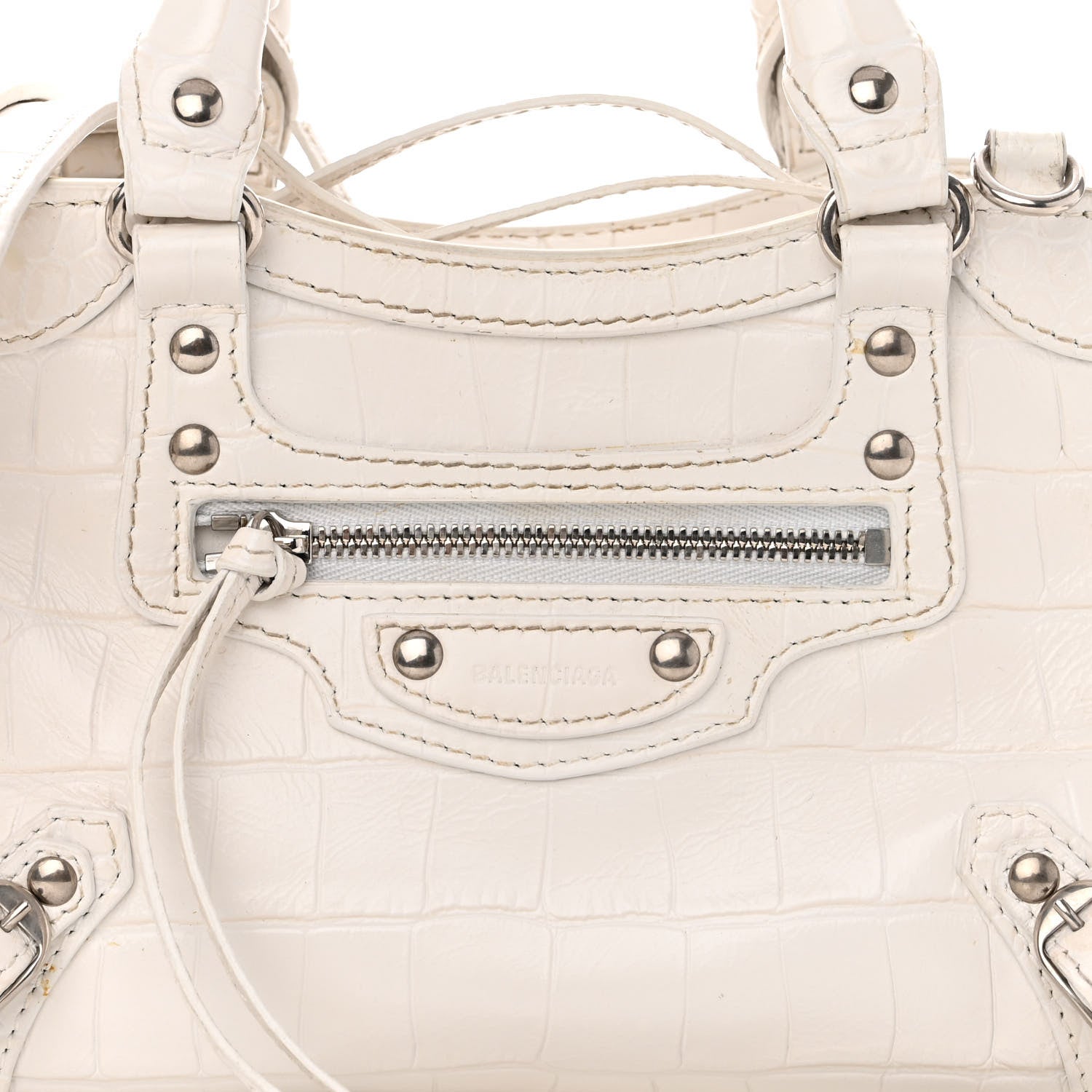 Balenciaga Extra Supple Calfskin Crocodile Embossed Neo Classic Silver Hardware Mini City White 7 of 12