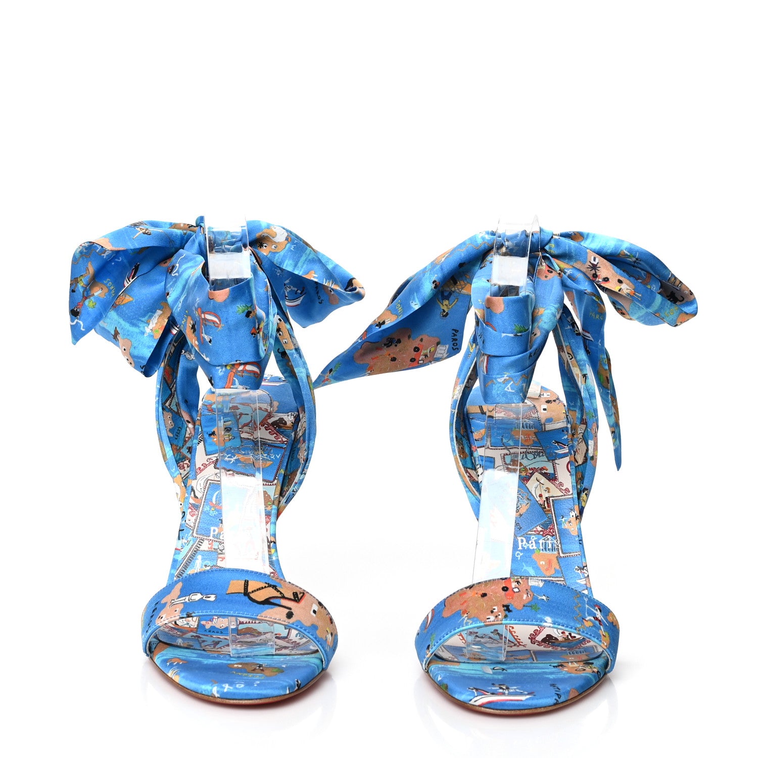 Christian Louboutin Crepe Satin Greekaba Du Desert 100 Sandal 38.5 Blue Multicolor 2 of 8