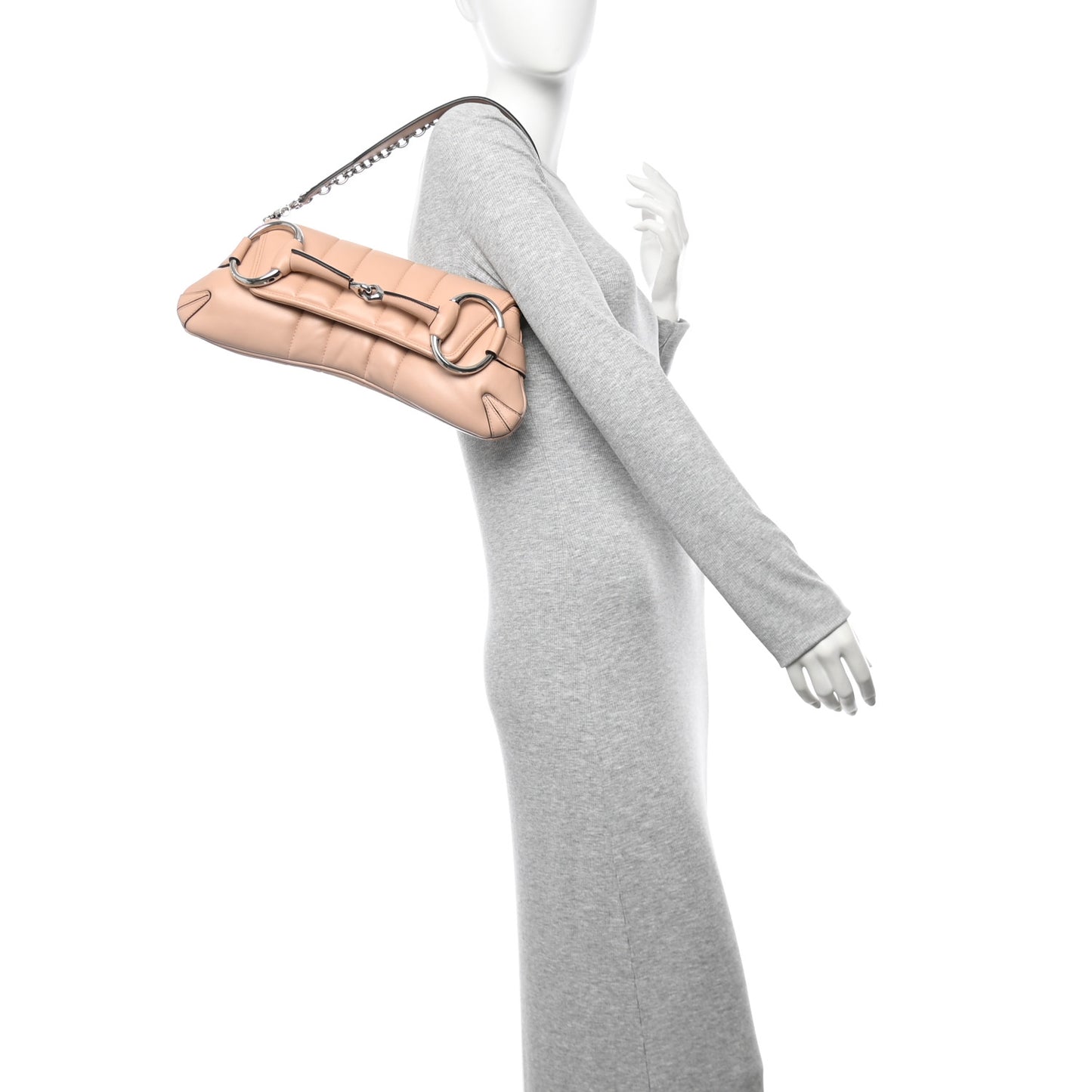 Nappa Vertical Matelasse Medium Maxi Horsebit Chain Shoulder Bag Pink Sand