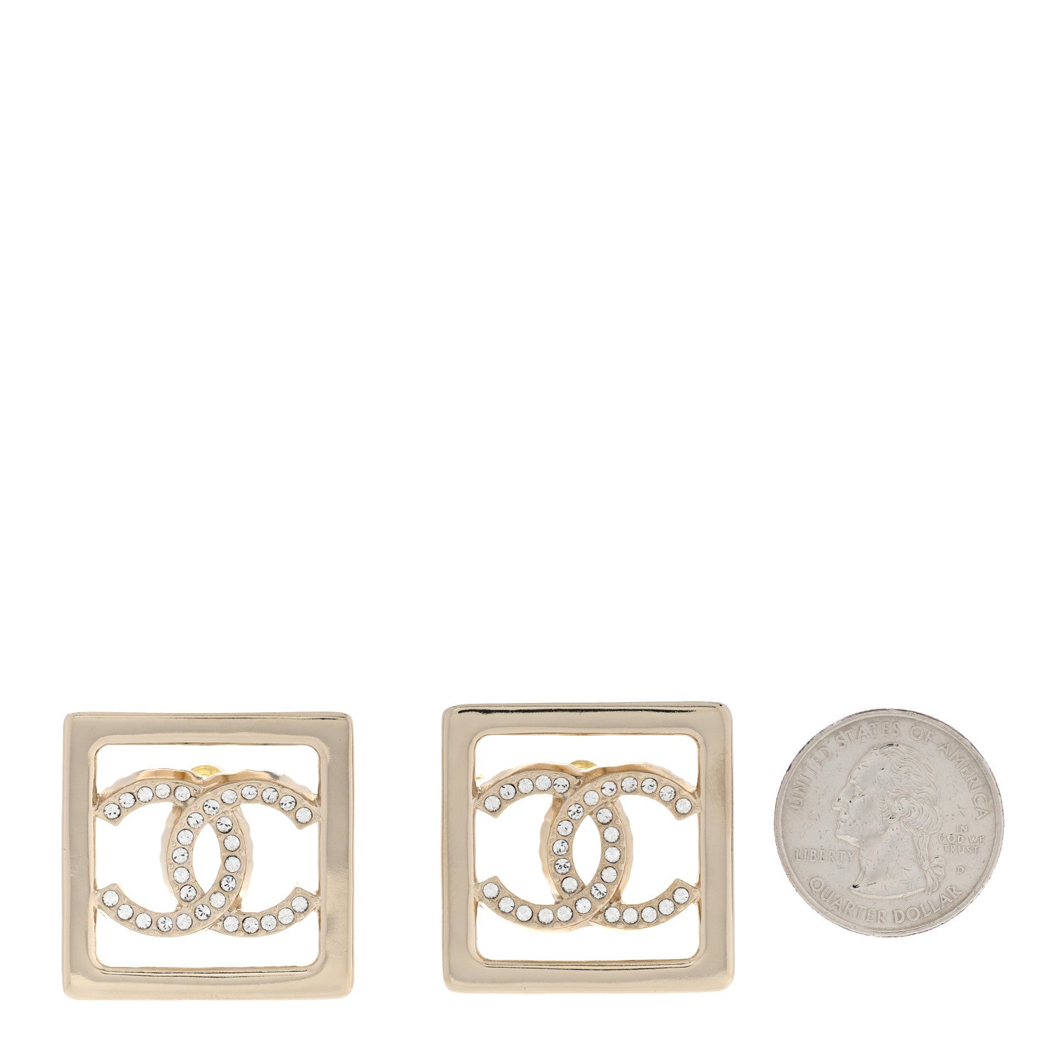 Chanel Metal Crystal Square CC Earrings Gold 2 of 4