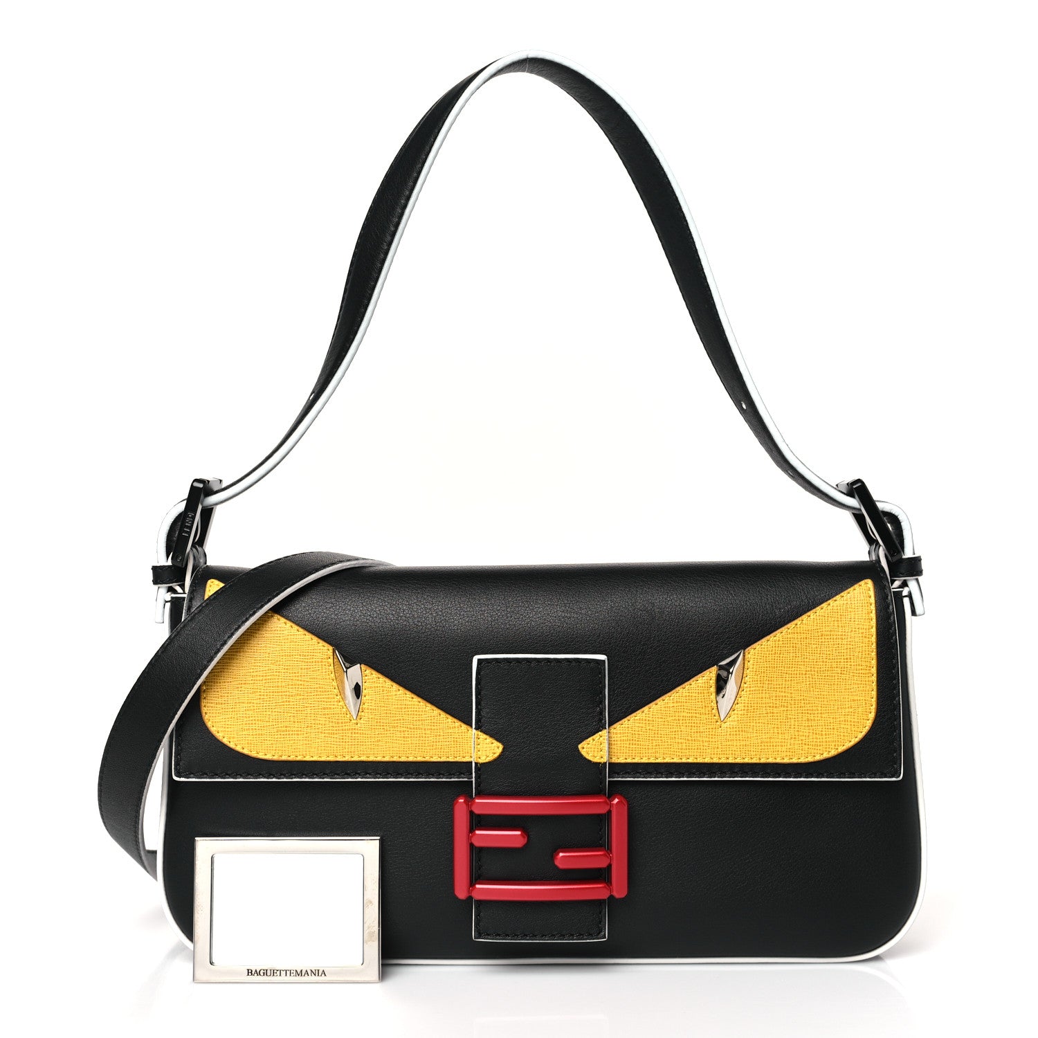 Fendi Vitello Dolce Elite Monster Eyes Bi-Color Baguette Black Yellow 1 of 9