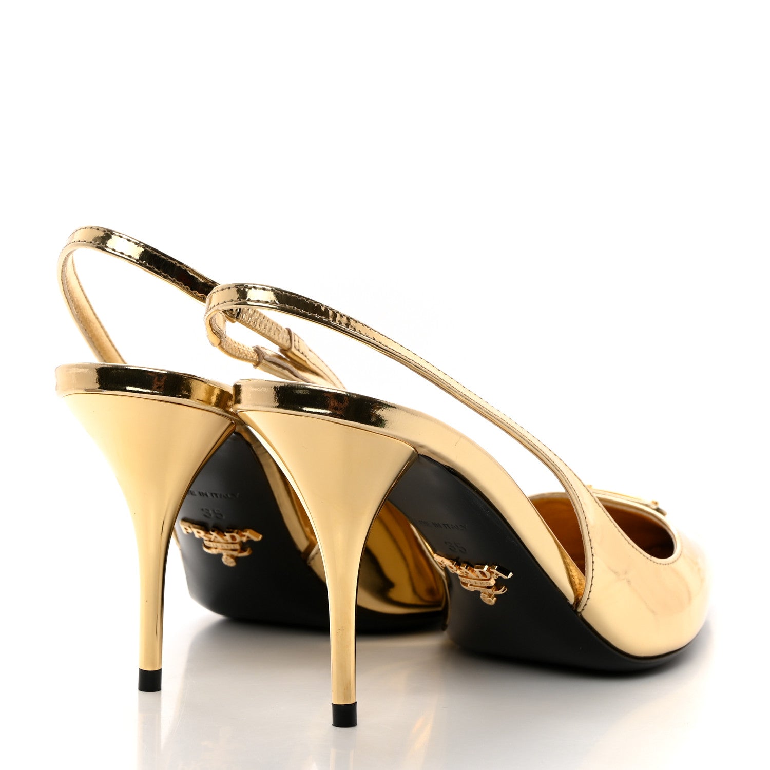 Prada Metallic Calfskin Metal Triangle Logo 85mm Slingback Pumps 35 Platino 4 of 8