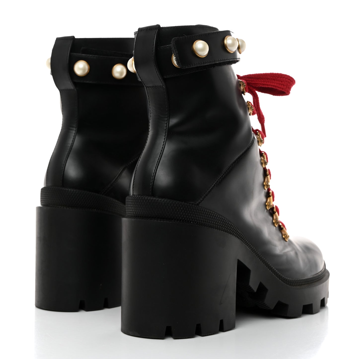 Magnum Calfskin Pearl Lace Up Combat Ankle Boots 42 Black