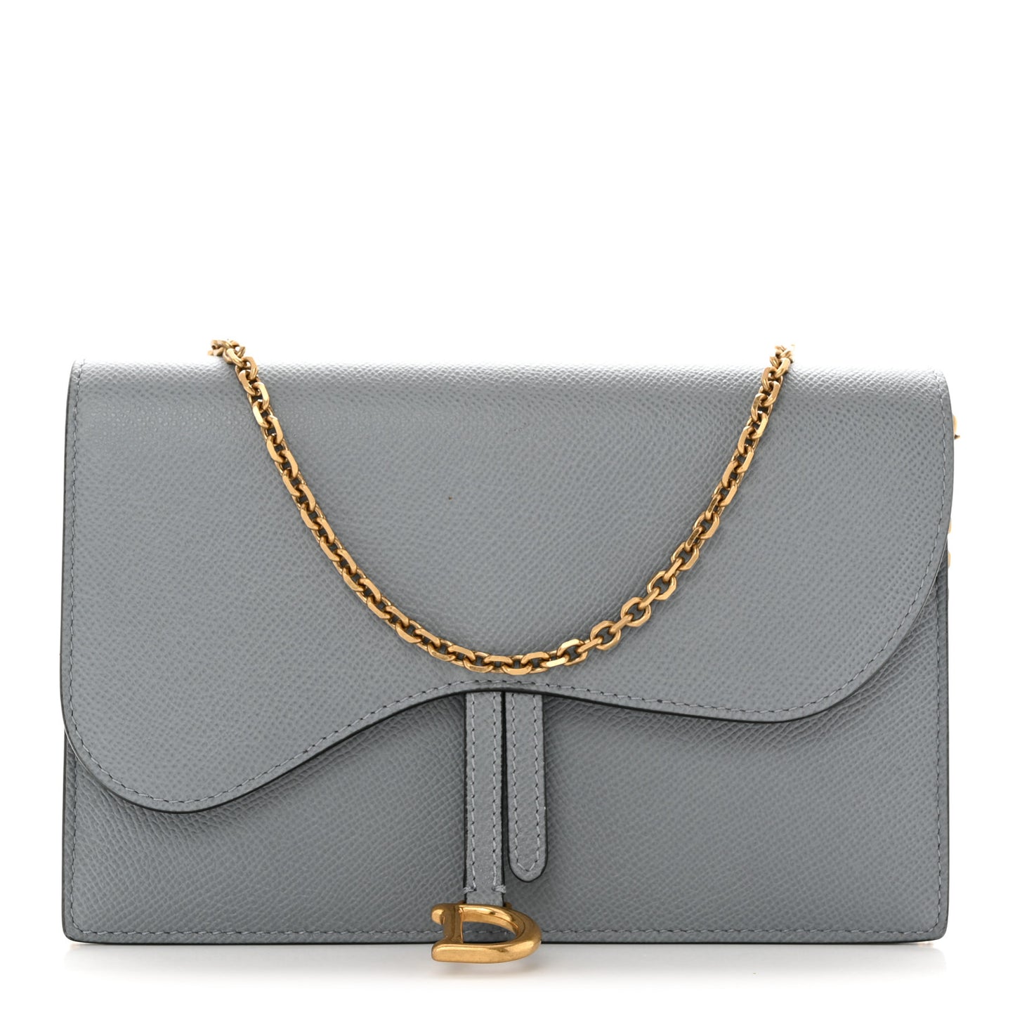 Grained Calfskin Saddle Chain Pouch Cloud Blue