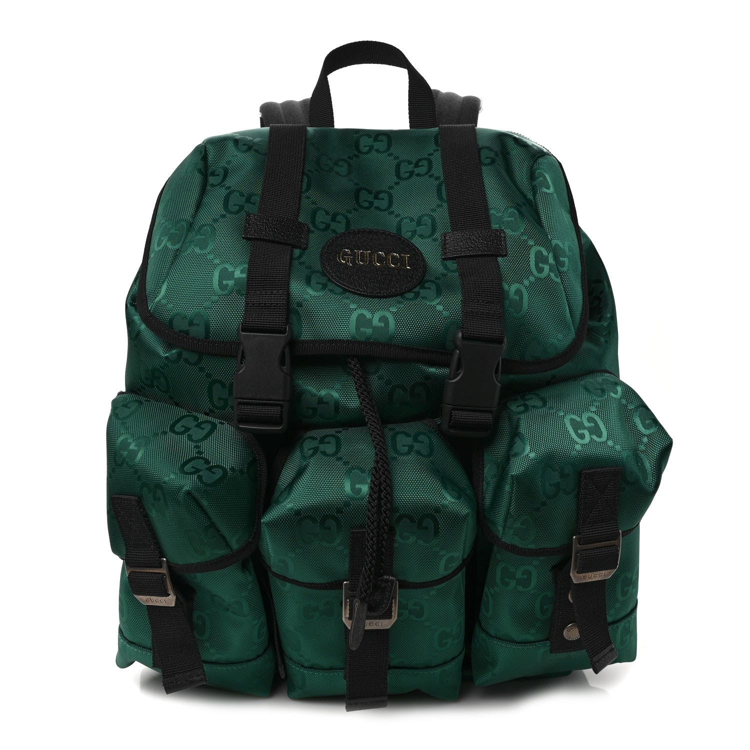 Gucci Econyl Nylon Monogram Off The Grid Utility Pocket Backpack Scrabble Green Black 1 of 9