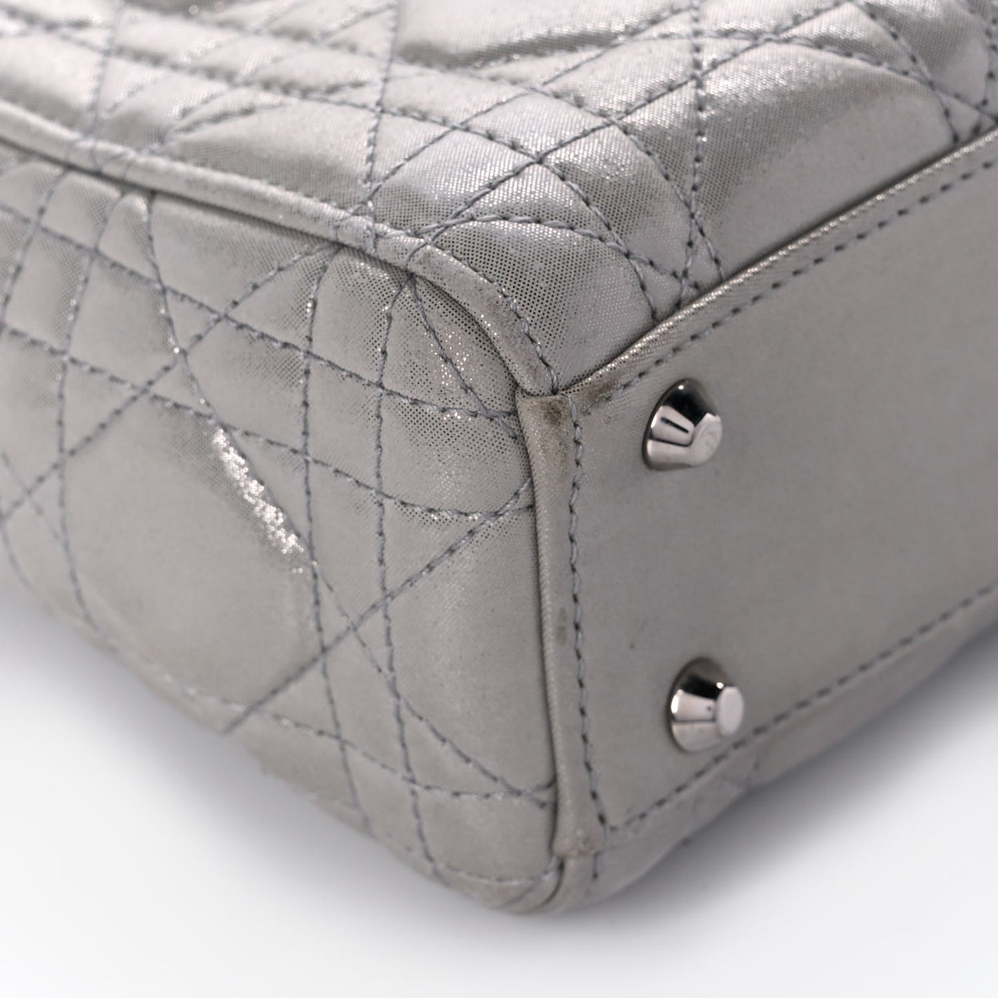 Metallic Lambskin Cannage Mini Lady Dior Silver