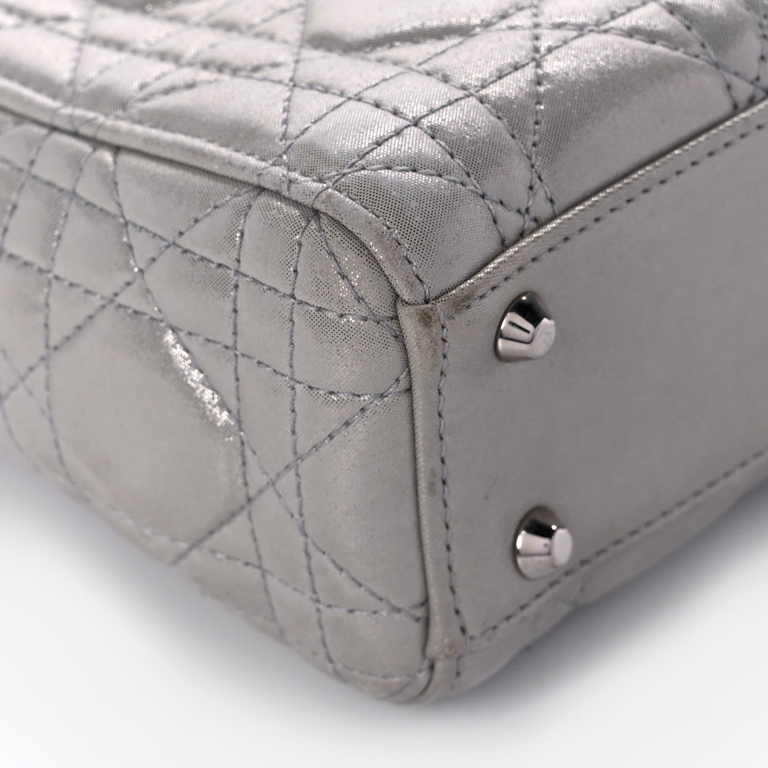 Christian Dior Metallic Lambskin Cannage Mini Lady Dior Silver 7 of 9