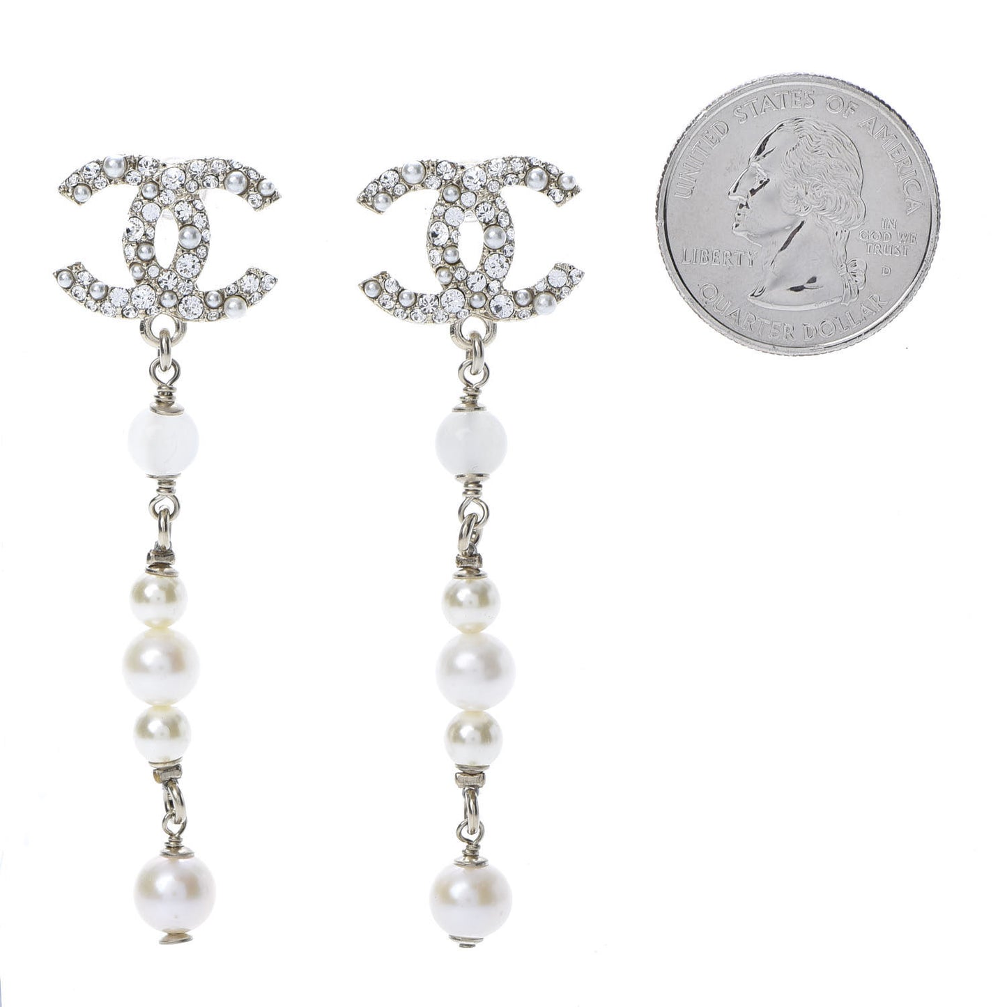Pearl Crystal CC Drop Earrings Gold