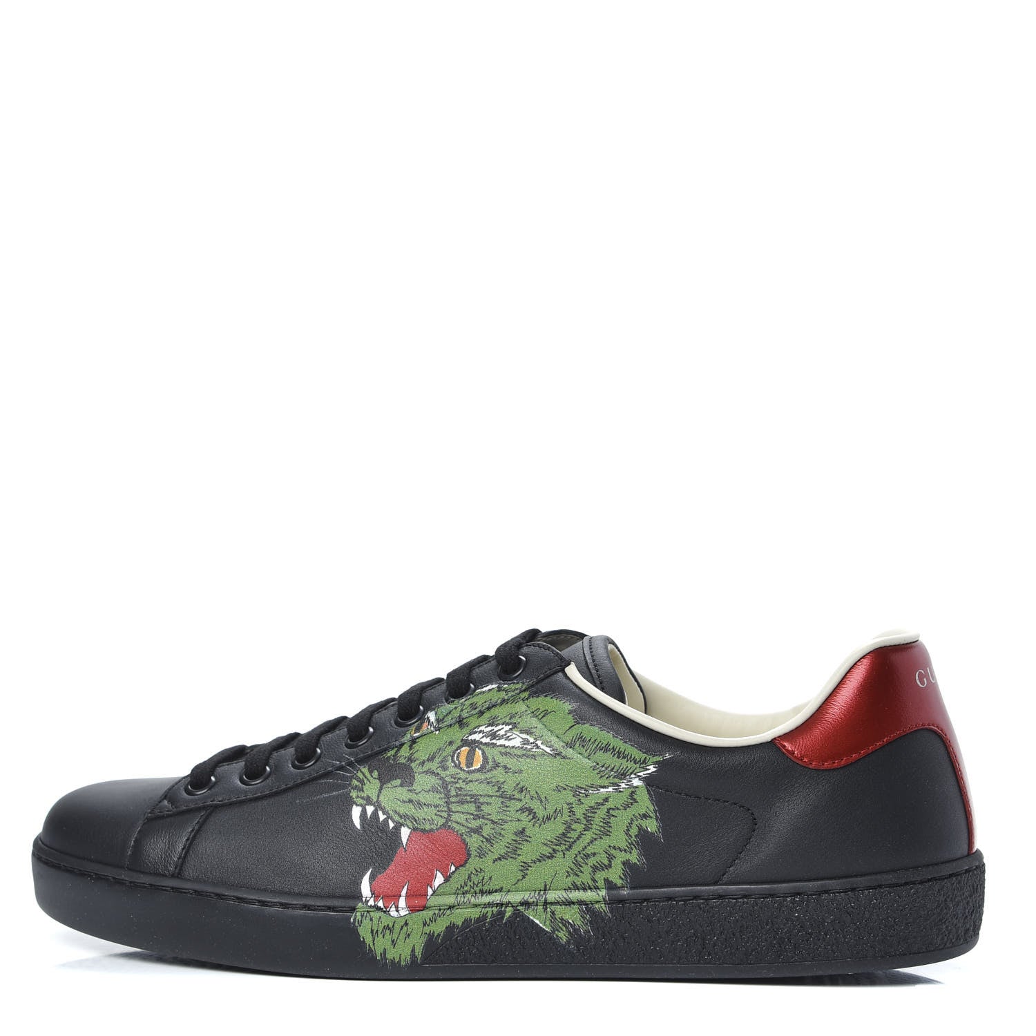 Gucci Calfskin Green Panther Print Mens Ace Sneakers 8.5 Black 1 of 8