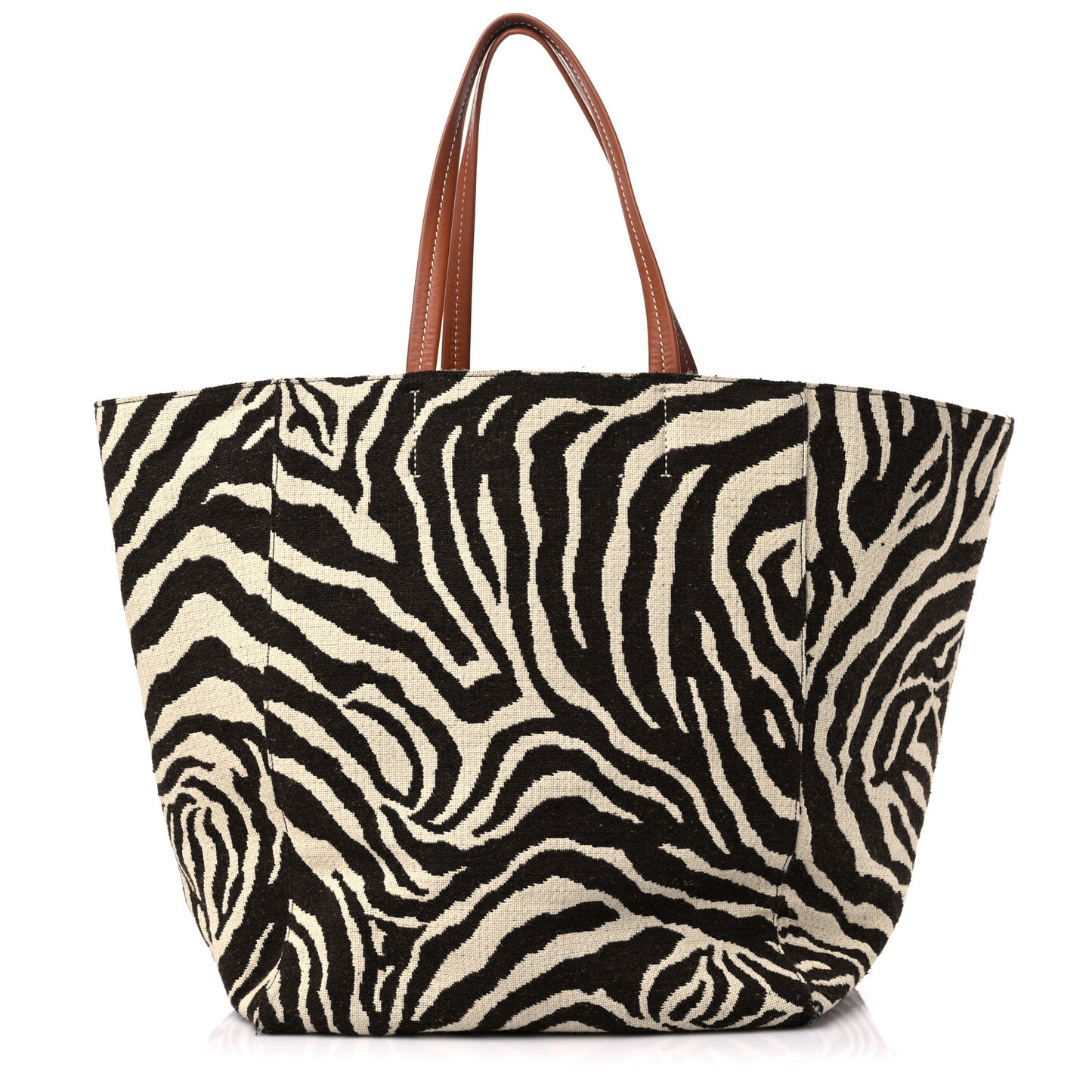 Canvas Zebra Embroidered Large Phantom Cabas Tan