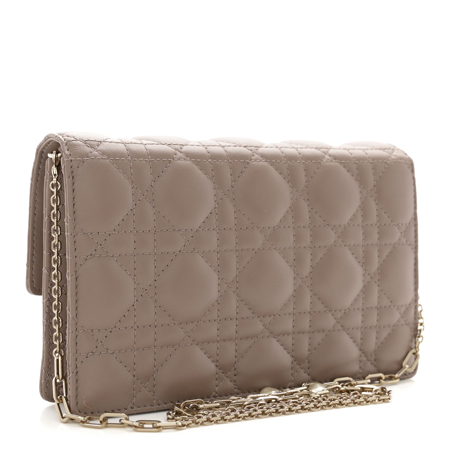 Lambskin Chain Lady Dior Chain Pouch Warm Taupe