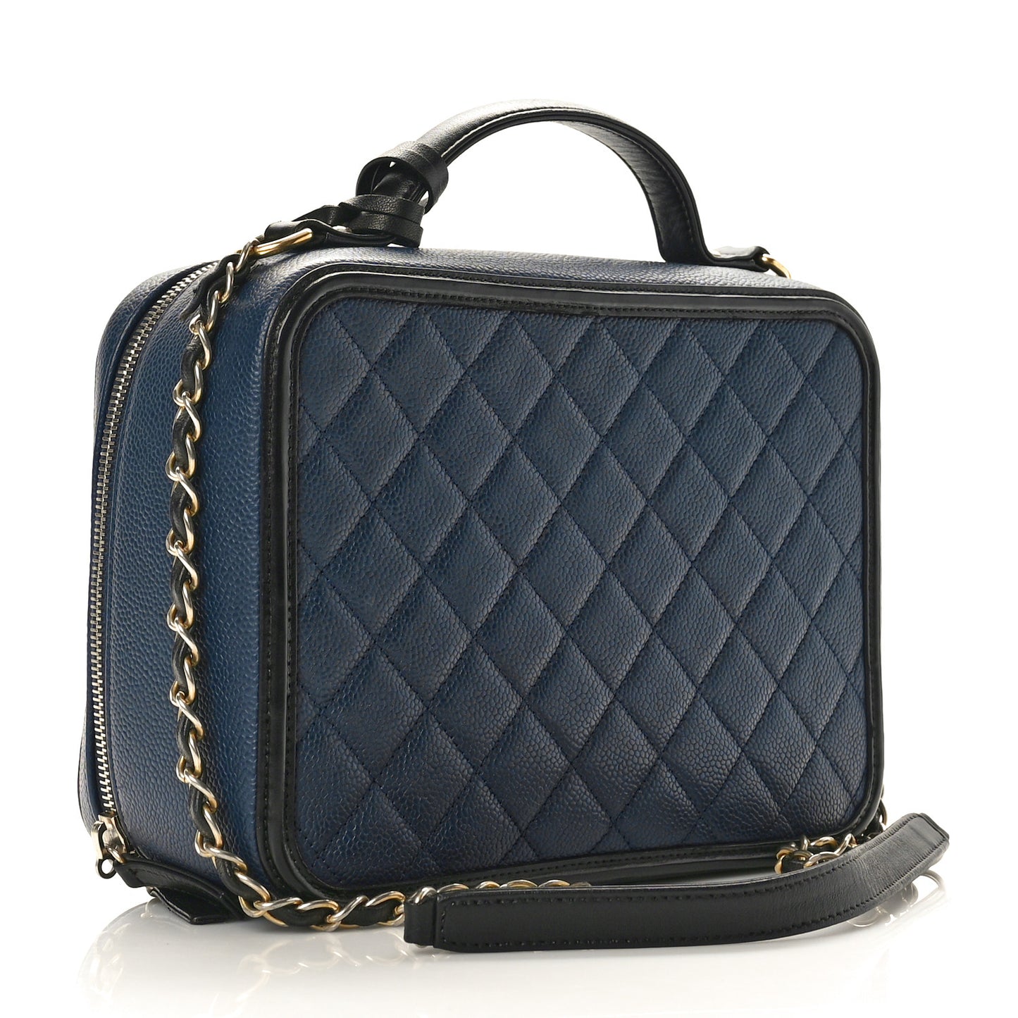 Caviar Quilted Large CC Filigree Vanity Case Navy Black