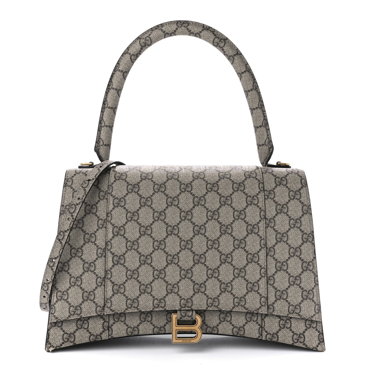 X GUCCI GG Supreme Monogram Medium Hourglass Top Handle Bag Beige Ebony