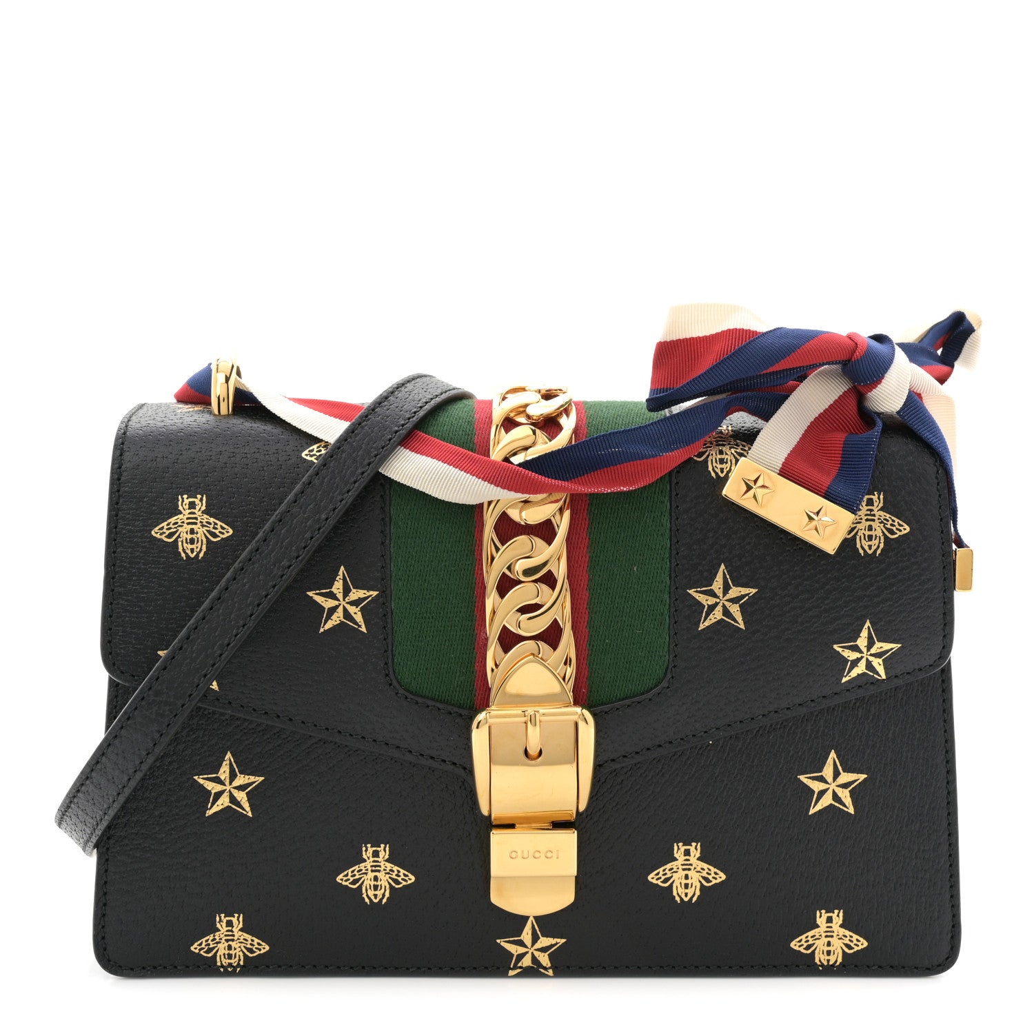 GUCCI BEE 星 グラフィック バッグ メンズ レディース ショルダー Gucci Textured Calfskin Bee Star Print Small Sylvie Shoulder Bag