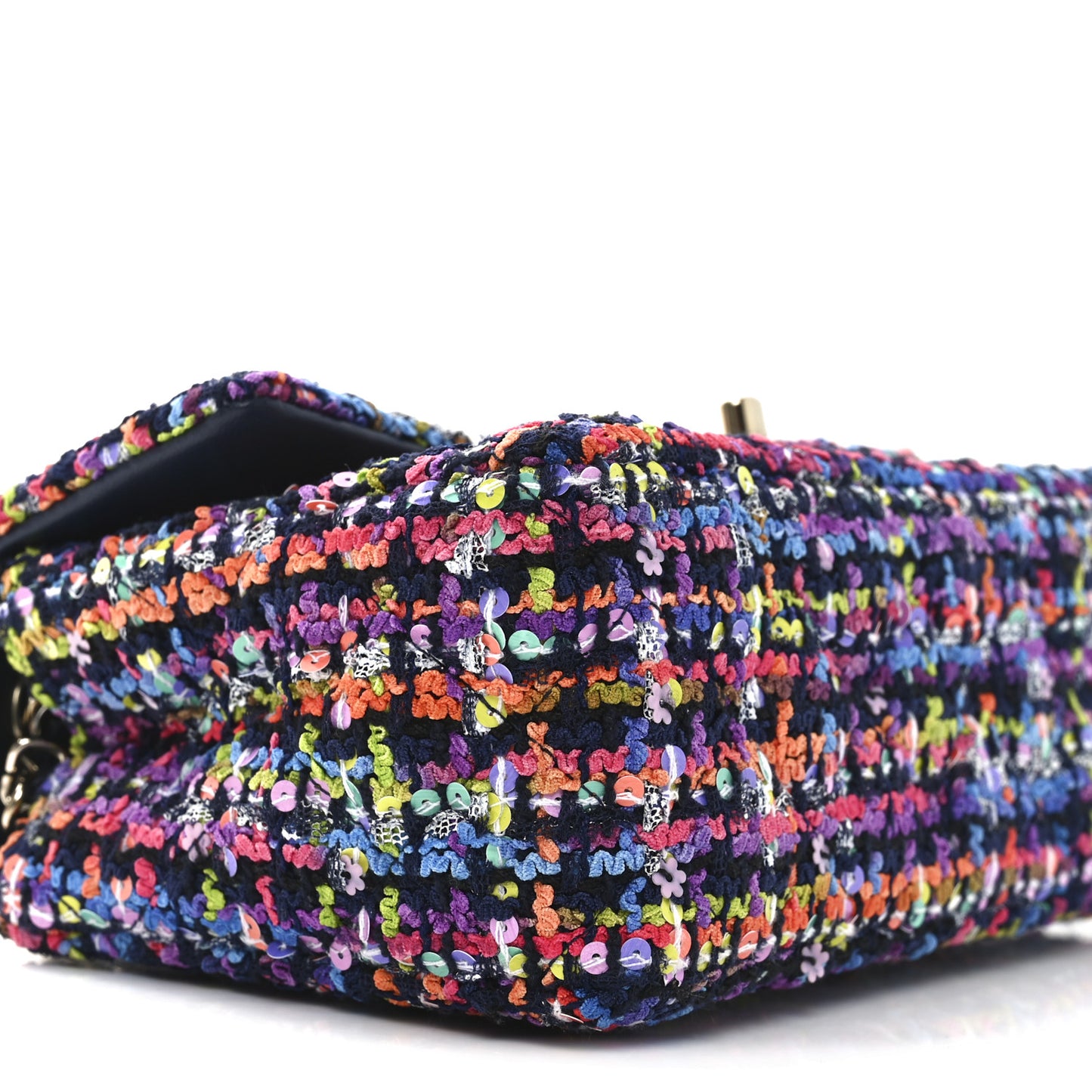 Tweed Quilted Mini Rectangular Flap Navy Blue Multicolor