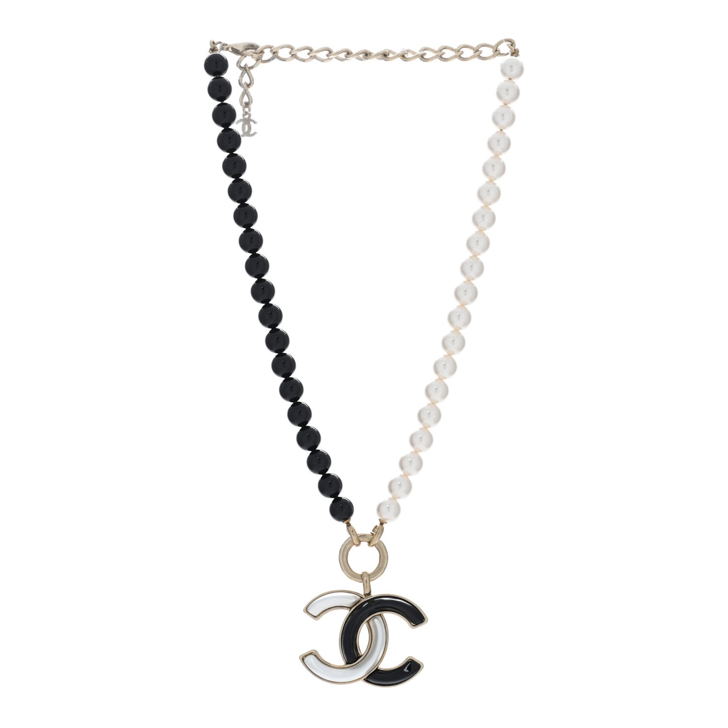 Pearl Beaded CC Necklace Black White