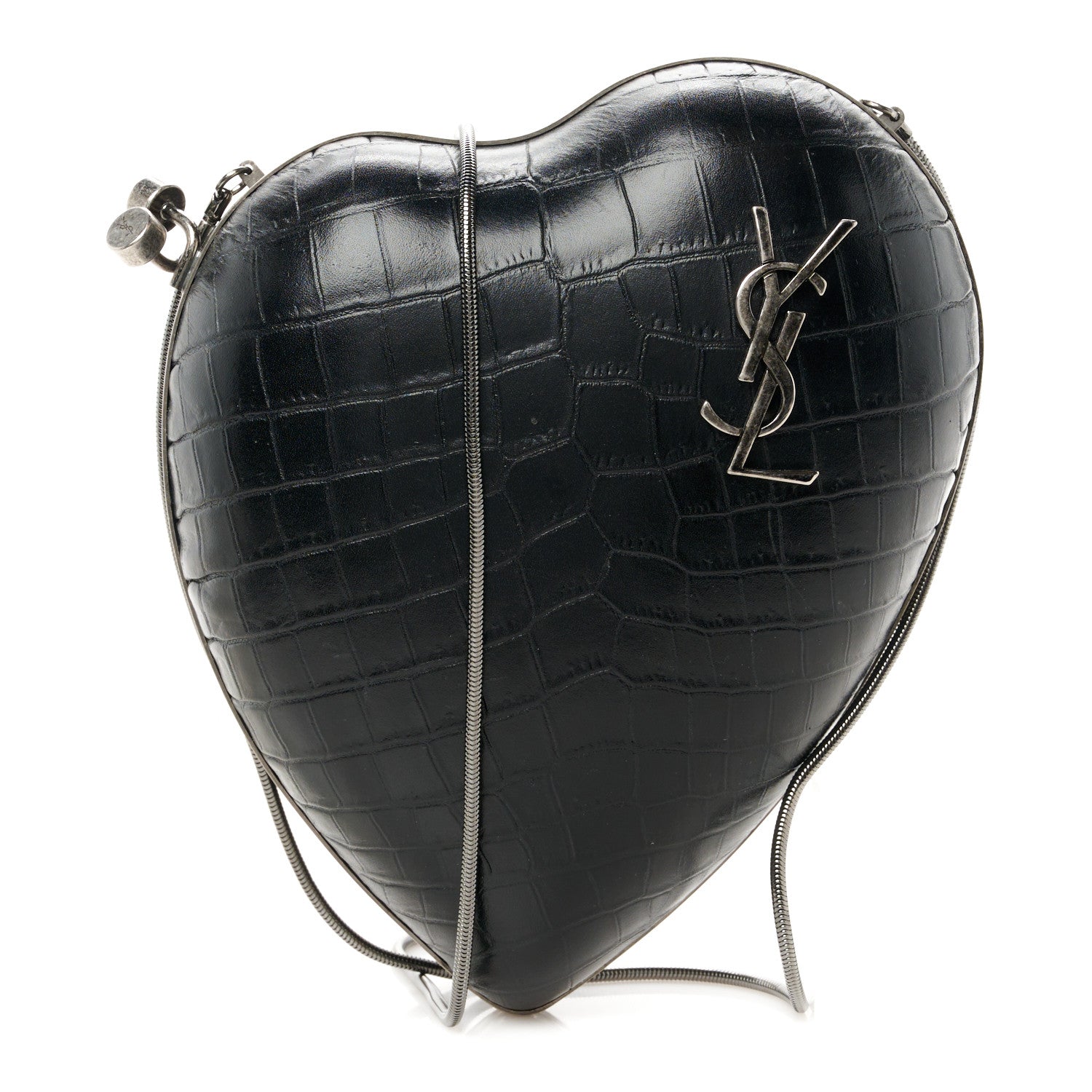Saint Laurent Calfskin Crocodile Embossed Monogram Love Box Bag Black 1 of 9