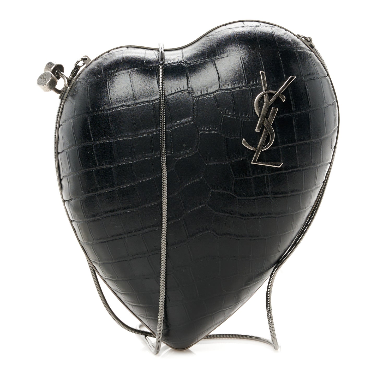 Calfskin Crocodile Embossed Monogram Love Box Bag Black