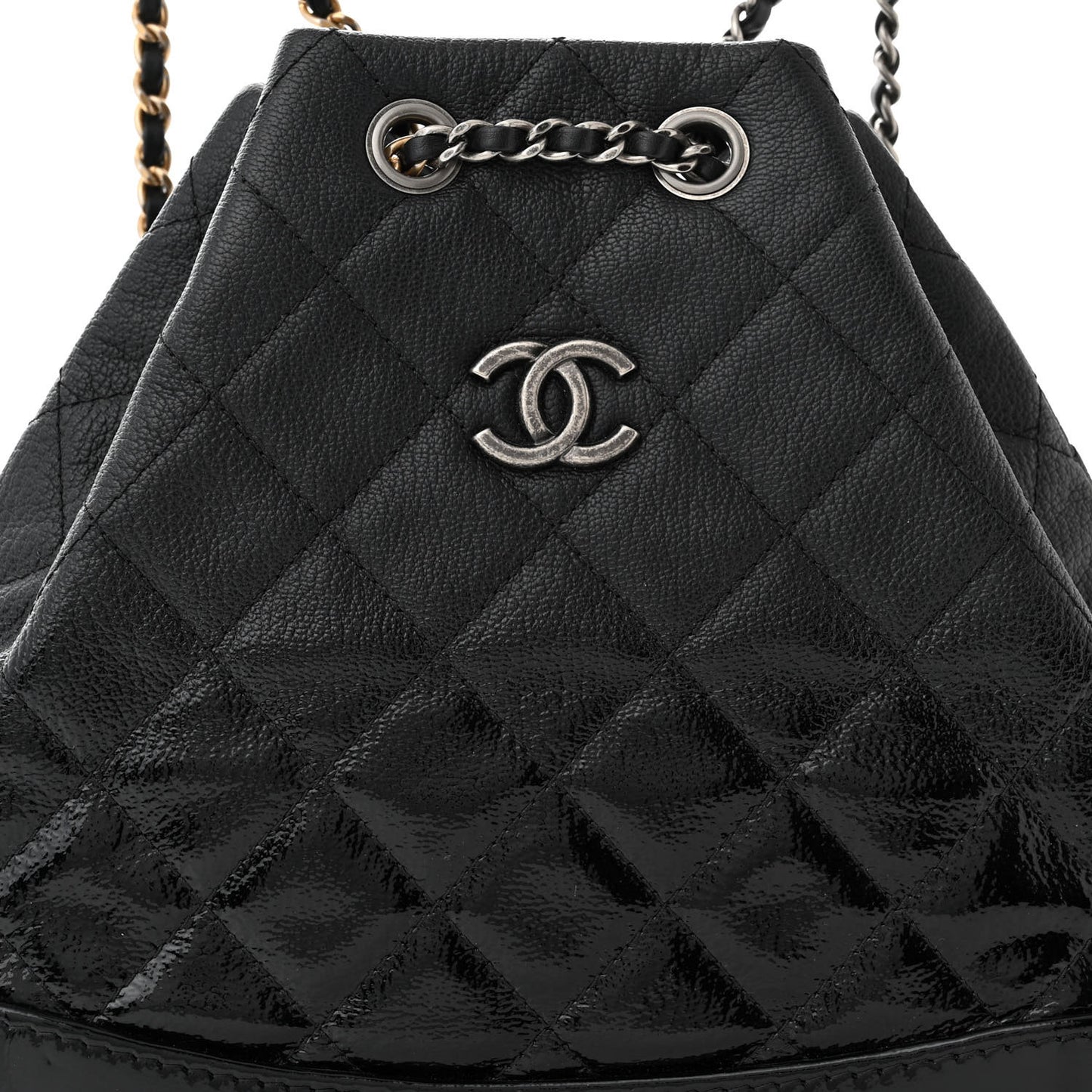 Patent Goatskin Quilted Small Gabrielle Backpack Black