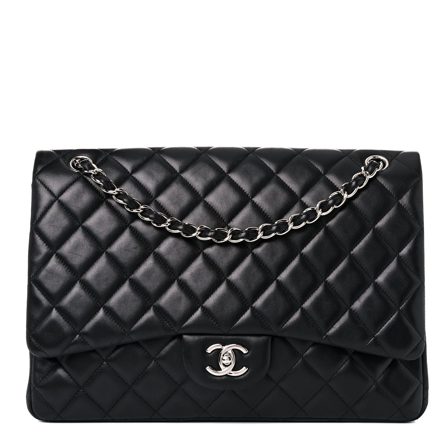 Lambskin Quilted Maxi Double Flap Black