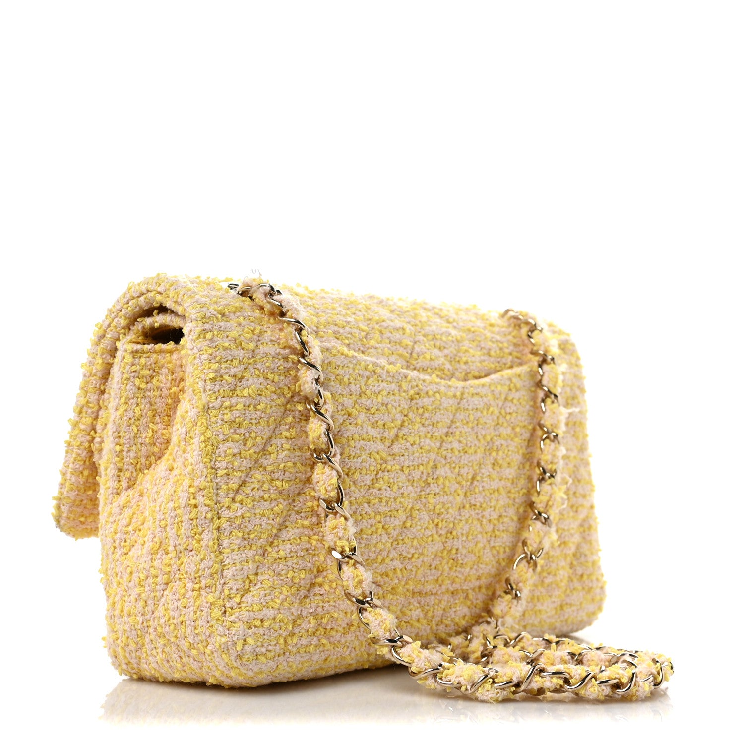 Chanel Tweed Quilted Medium Double Flap Yellow 3 of 8