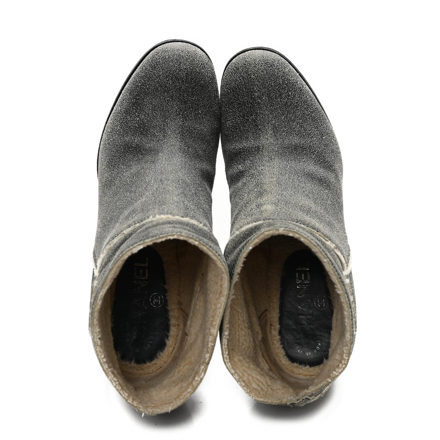 Chanel Suede Calfskin Shearling CC Ankle Boots 37 Beige 2 of 9