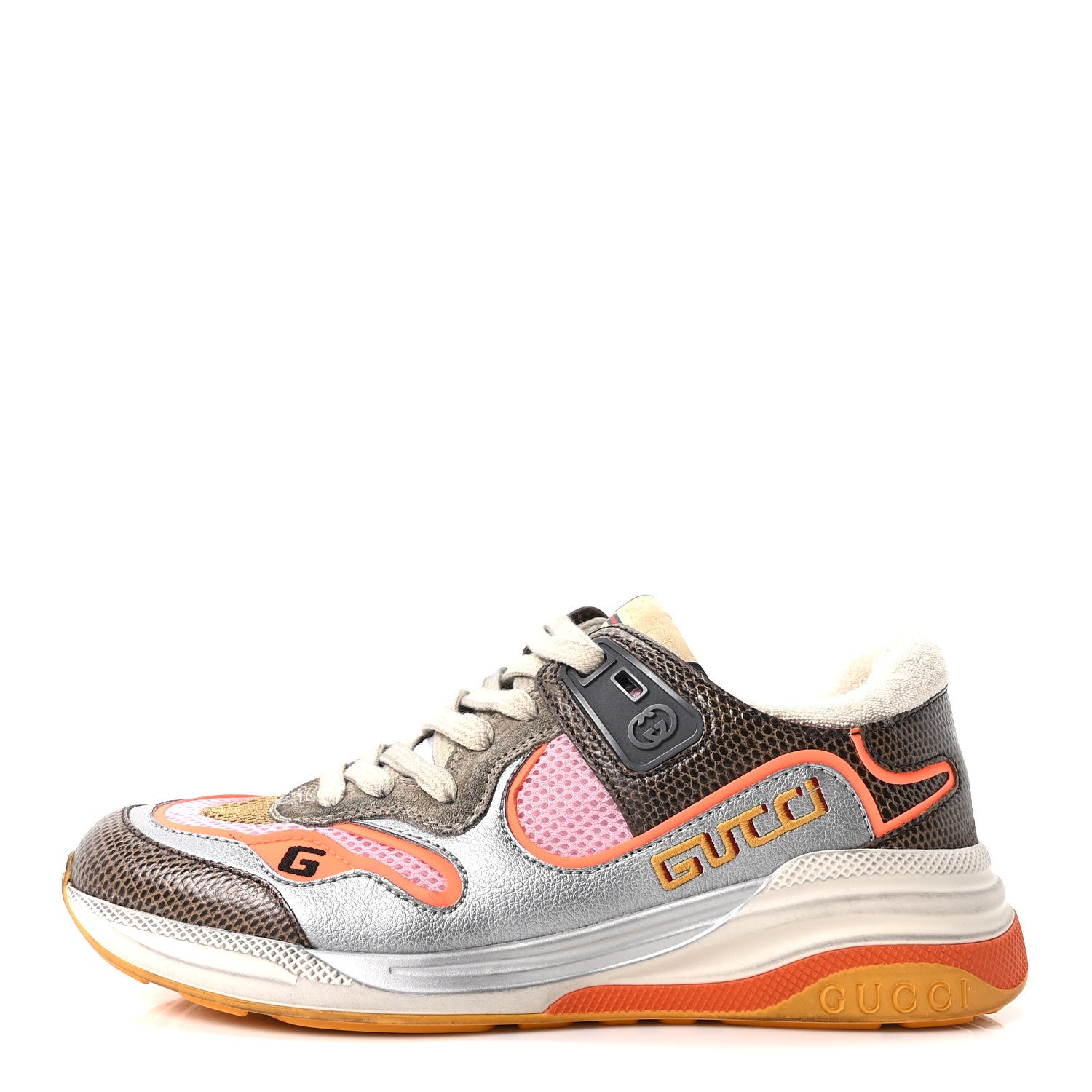 Gucci Calfskin Suede Mesh Lizard Embossed Womens Ultrapace