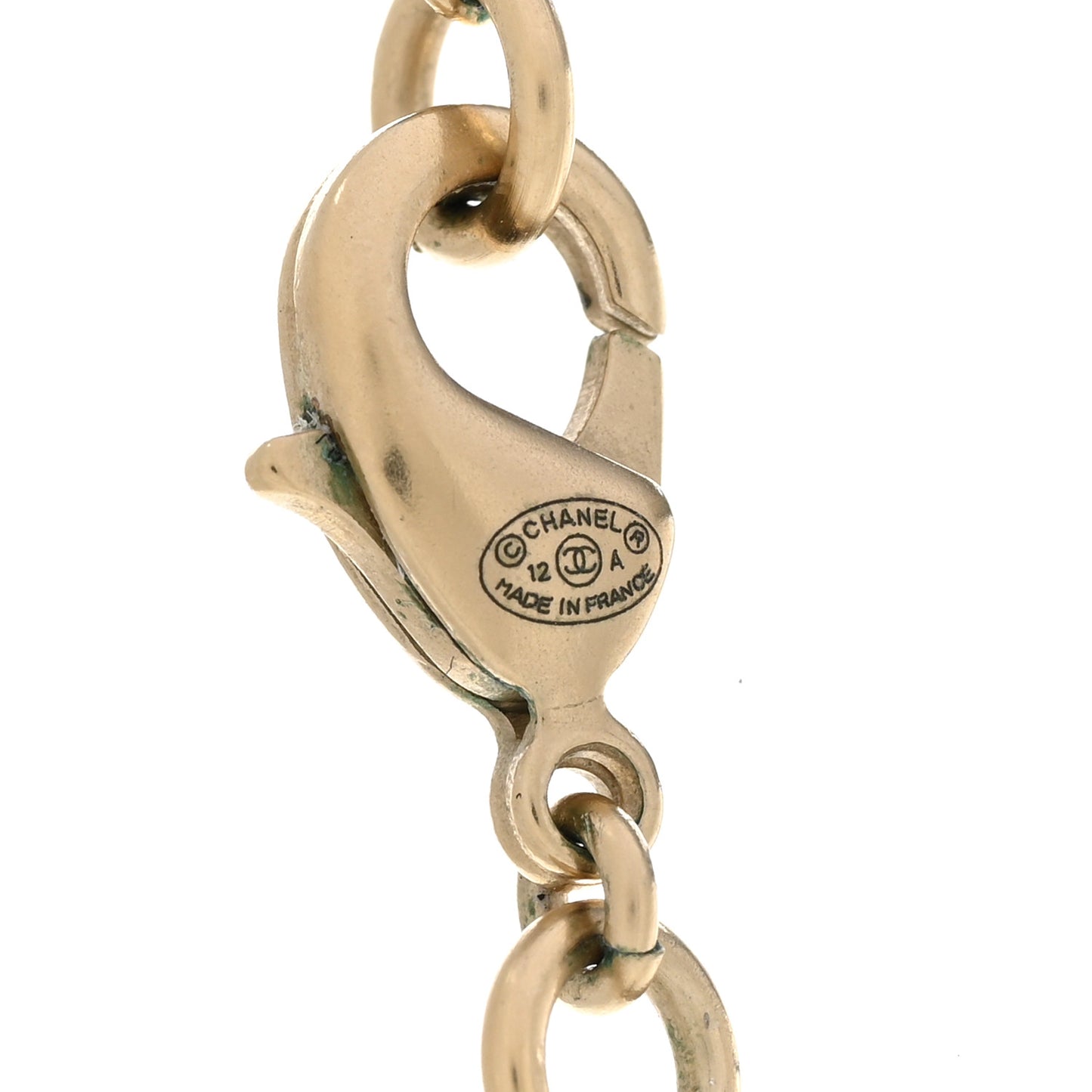 Pearl Crystal CC Pendant Necklace Gold