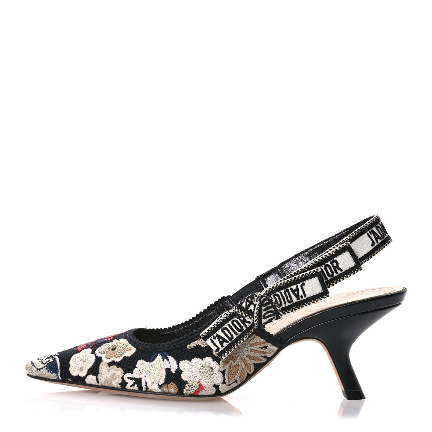 Canvas Embroidered Pop J'Adior Slingback 65mm Pumps 36 Black Multicolor