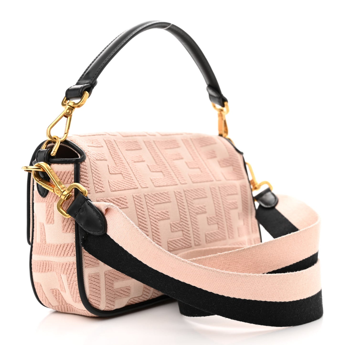 Canvas Vitello King FF Embroidered Baguette Rosa Quarzo Black
