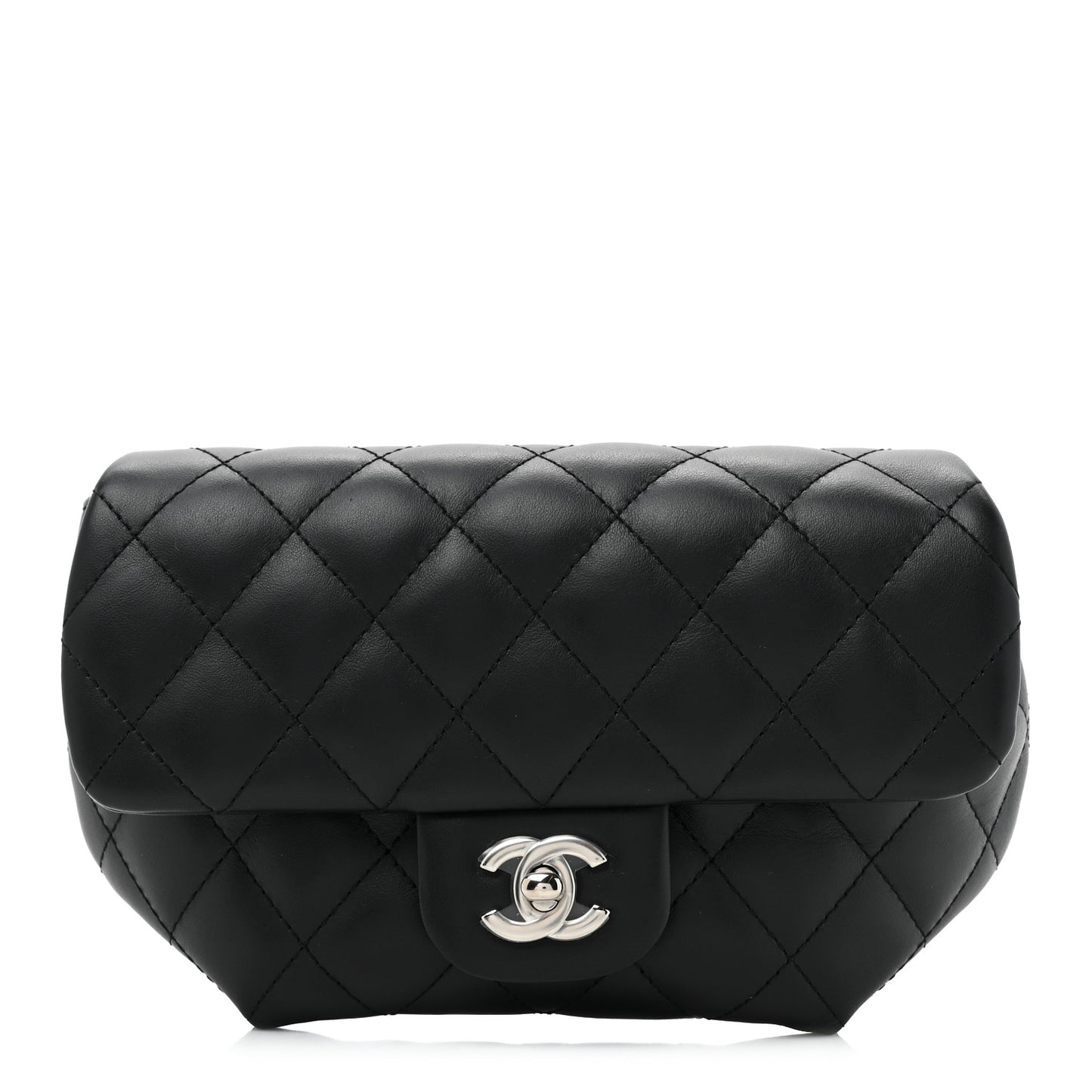 Calfskin Quilted CC Uniform Flap Belt Bag Black